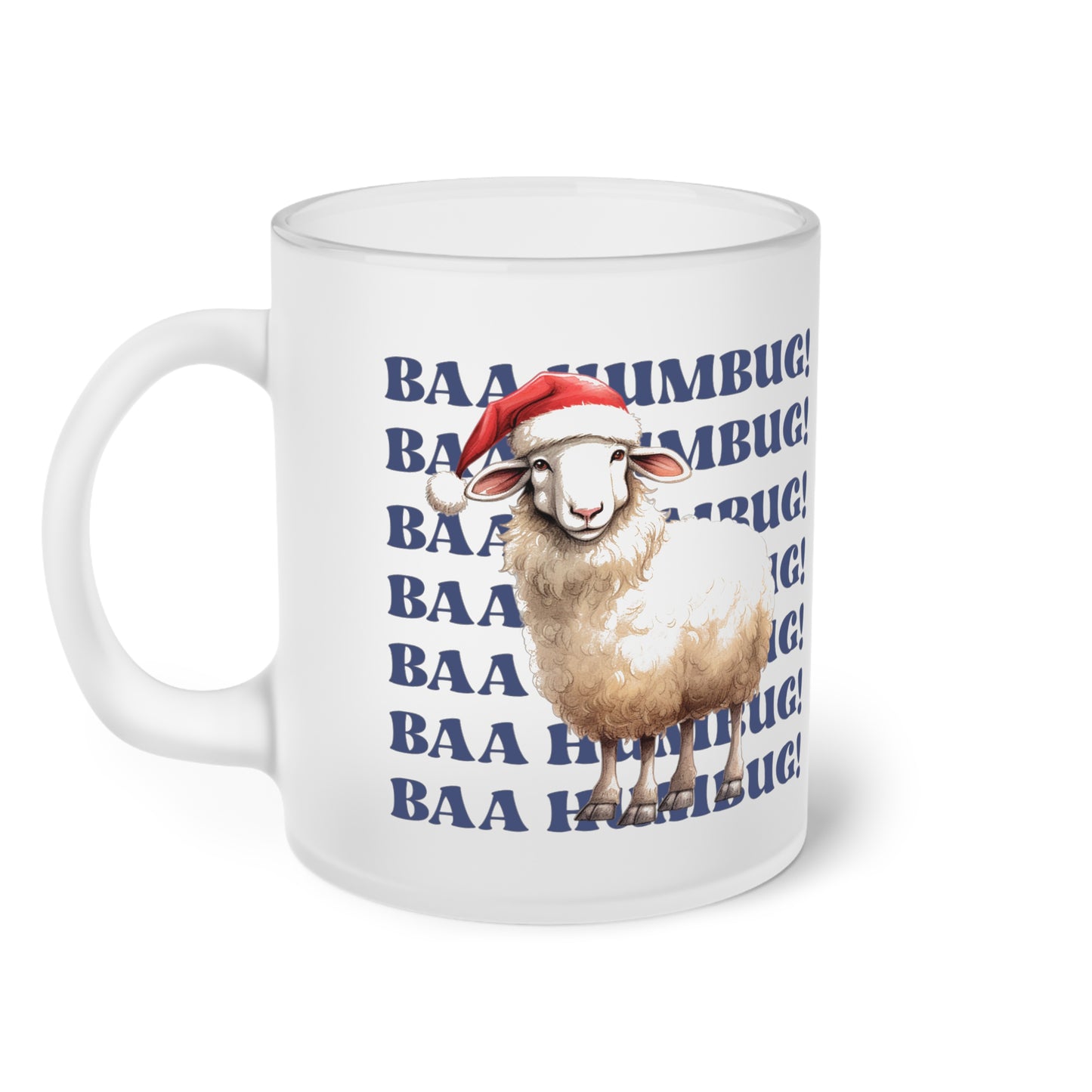 Sheep Frosted Glass Mug, Cute Christmas Mug, Sheep Themed Holiday Mug, Frosted Mug, Cute Coffee Mug, Holiday Coffee Mug, Frosted Holiday Coffee Mug
