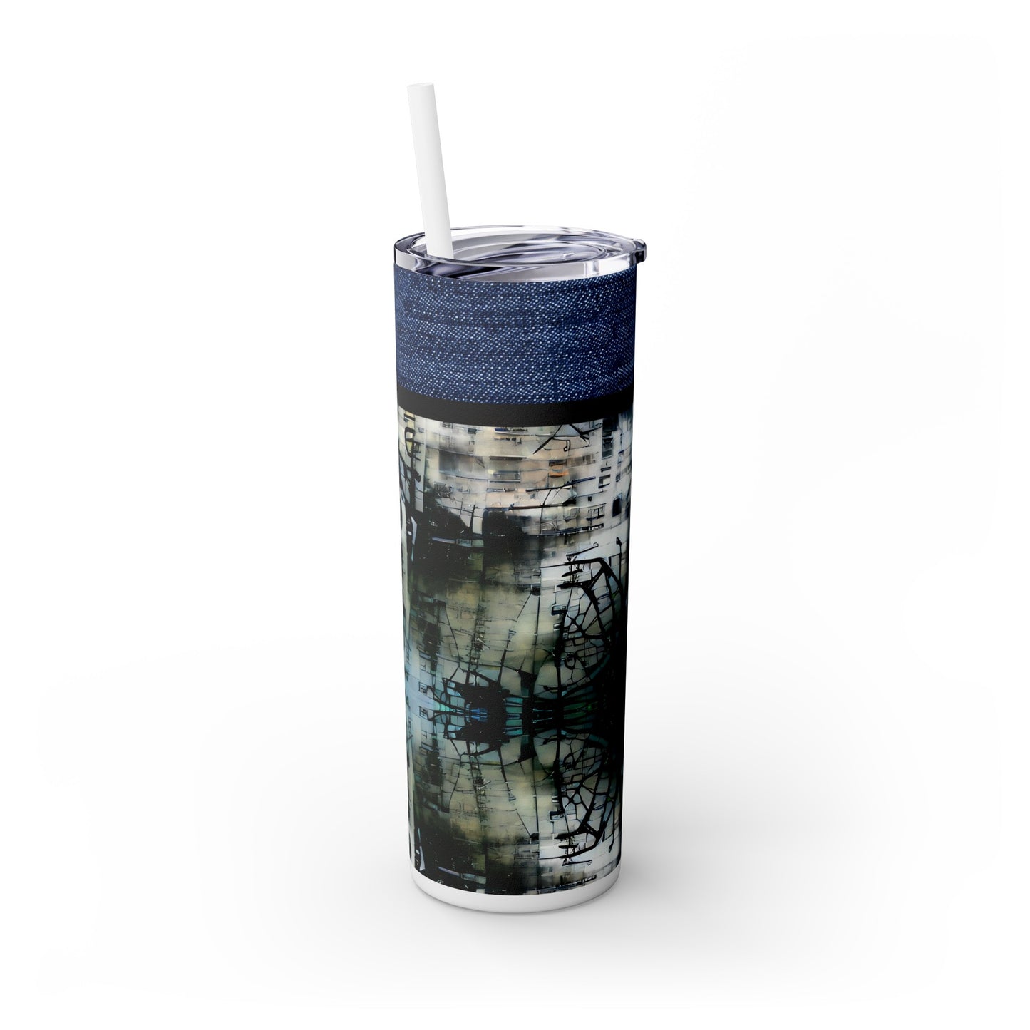 Denim Grunge Skinny Tumbler with Straw, 20oz