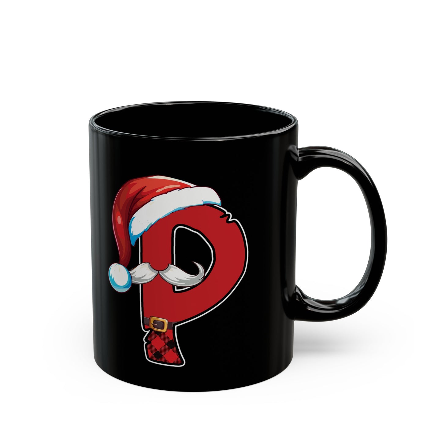 P Santa Initial 11oz Black Mug