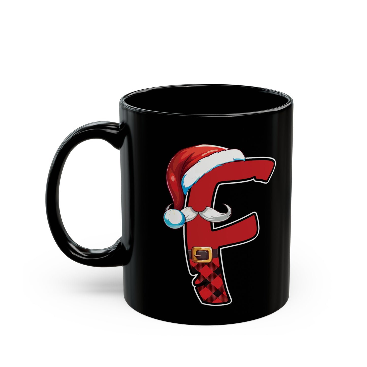 F Santa Initial 11oz Black Mug