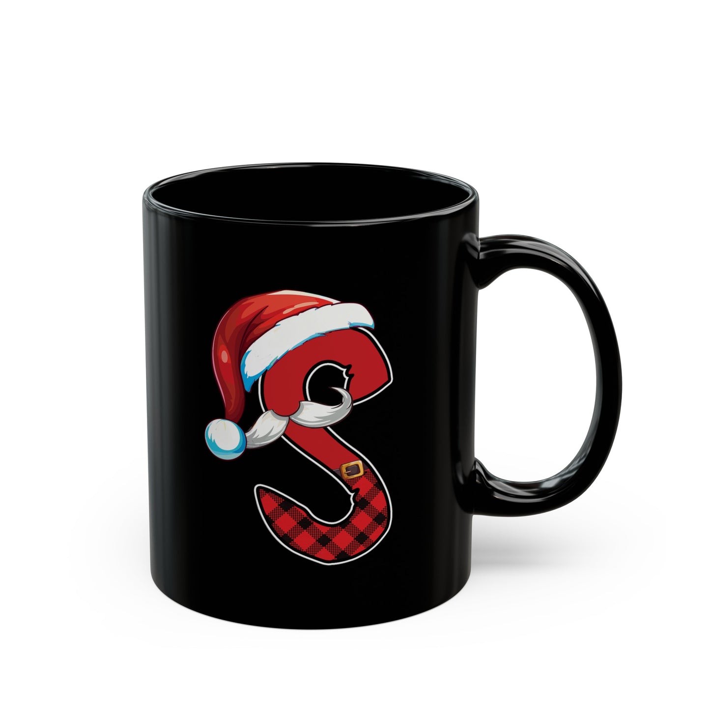 S Santa Initial 11oz Black Mug