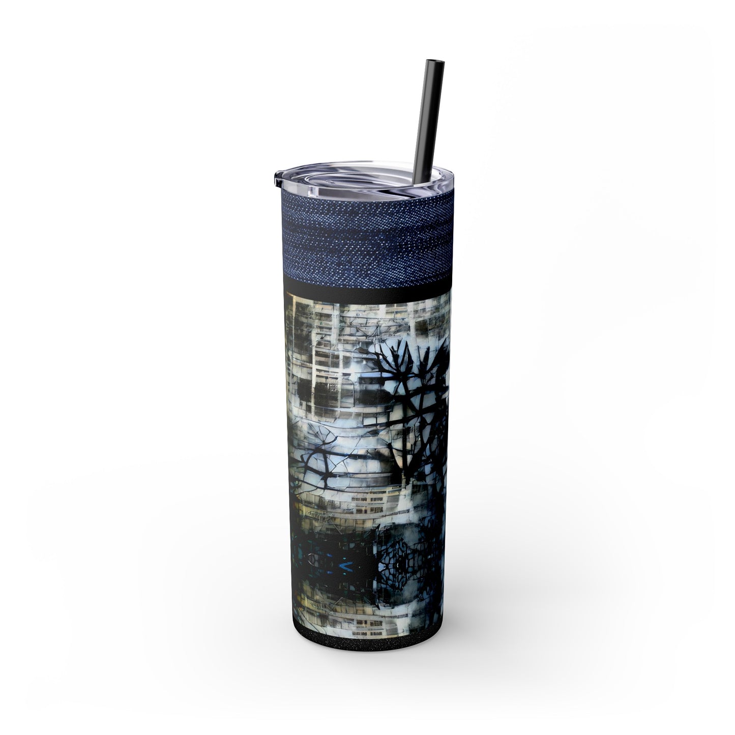 Denim Grunge Skinny Tumbler with Straw, 20oz