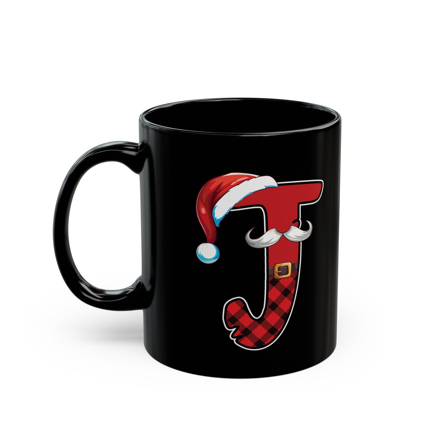 J Santa Initial 11oz Black Mug