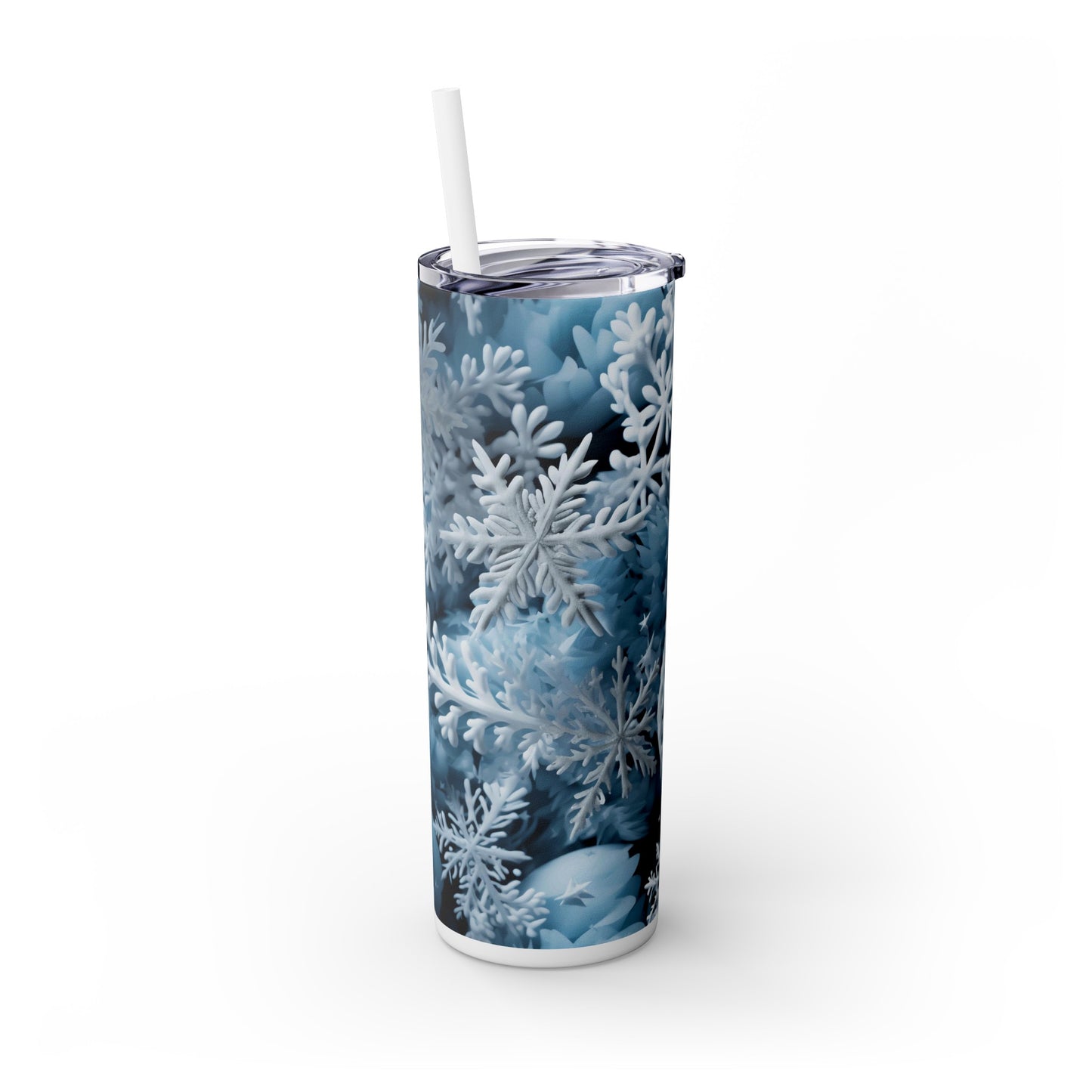 Snowflake Tumbler 20oz, 3D Snowflakes Tumbler, Snowflake Skinny Tumbler, Winter Tumbler, White Tumbler with Snowflakes, Holiday Gift Tumbler