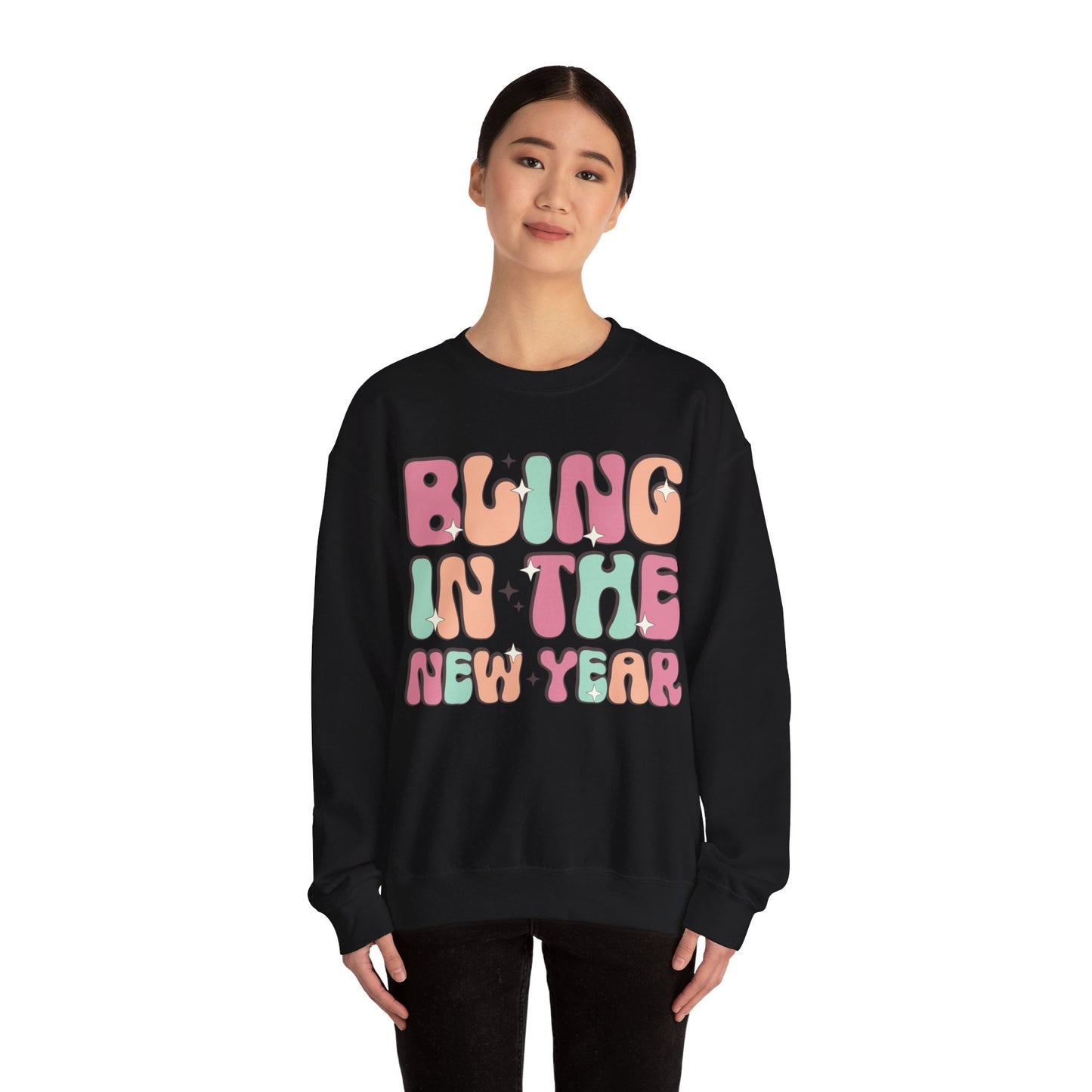 Happy New Year Sweatshirt, Retro New Year Shirt, 2025 Sweatshirt, New Year's Eve Shirt, Holiday Apparel, Trendy New Year 2025 Crewneck, Bling in the New Year