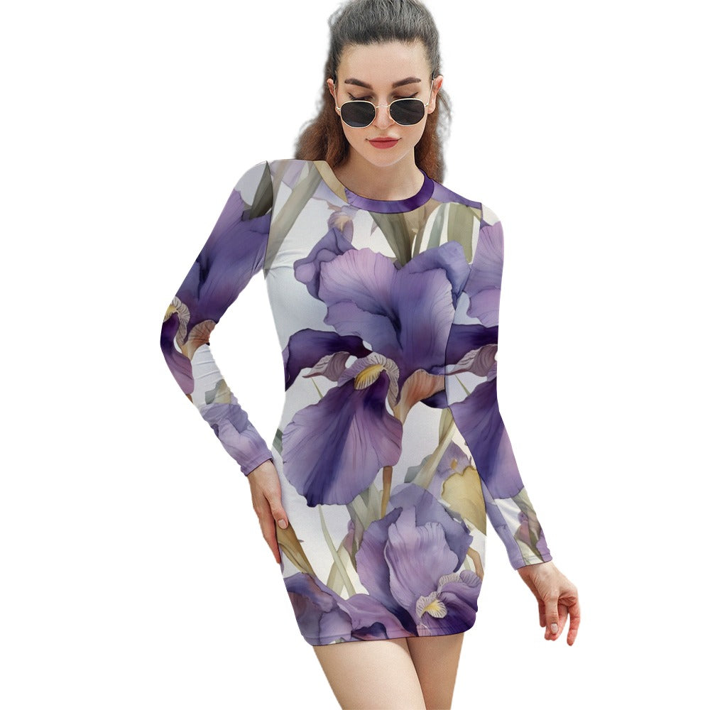 Iris Birth Month Dress, Birth Month Dress, February Birth Month Dress, Long Sleeve February Birth Month Dress, Women's Elegant Long Sleeve Skinny Dress