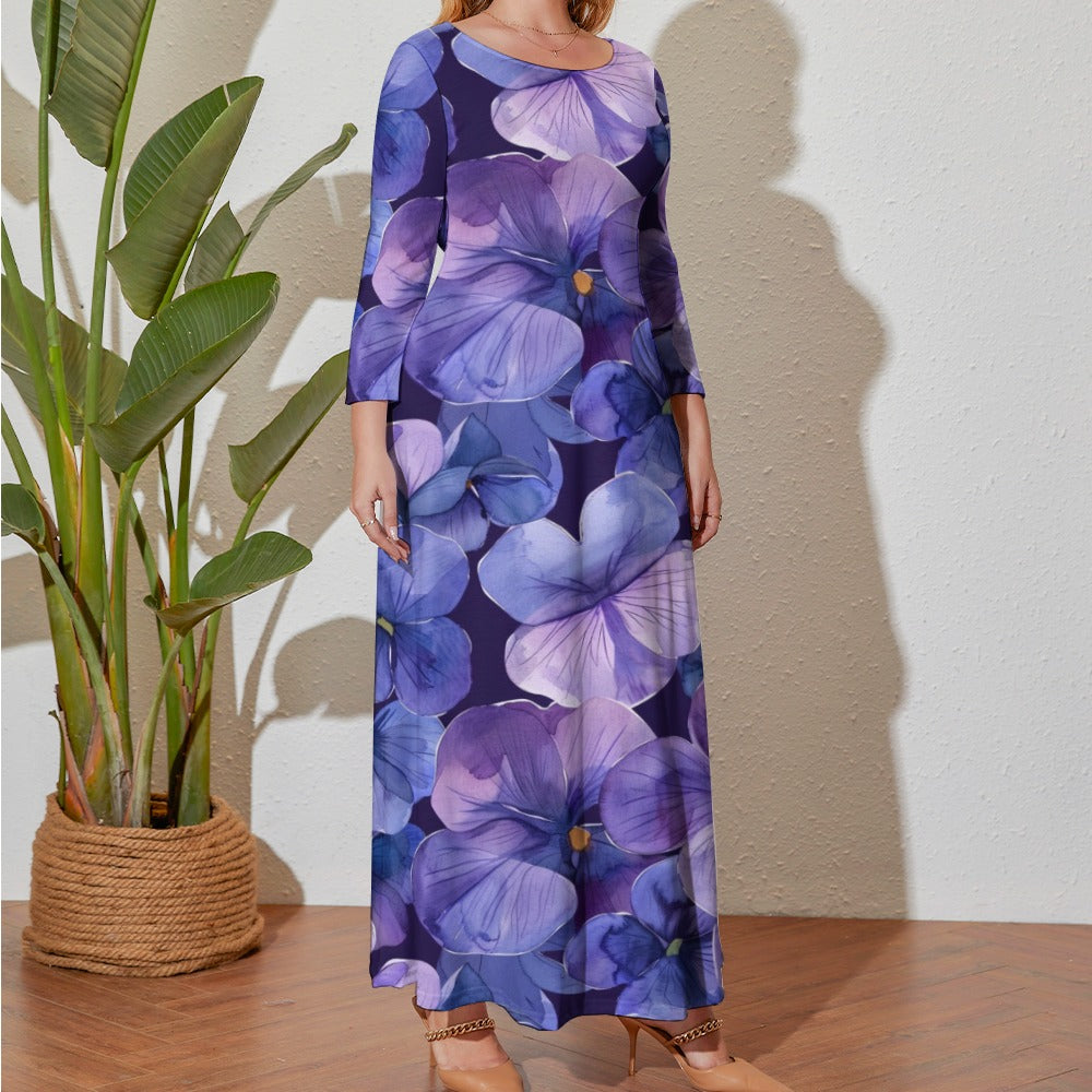 Voilets Dress, Plus Size Birth Month Dress, February Birth Month Dress, Plus Size Loose Dress, Crew Neck Long Sleeve Dress