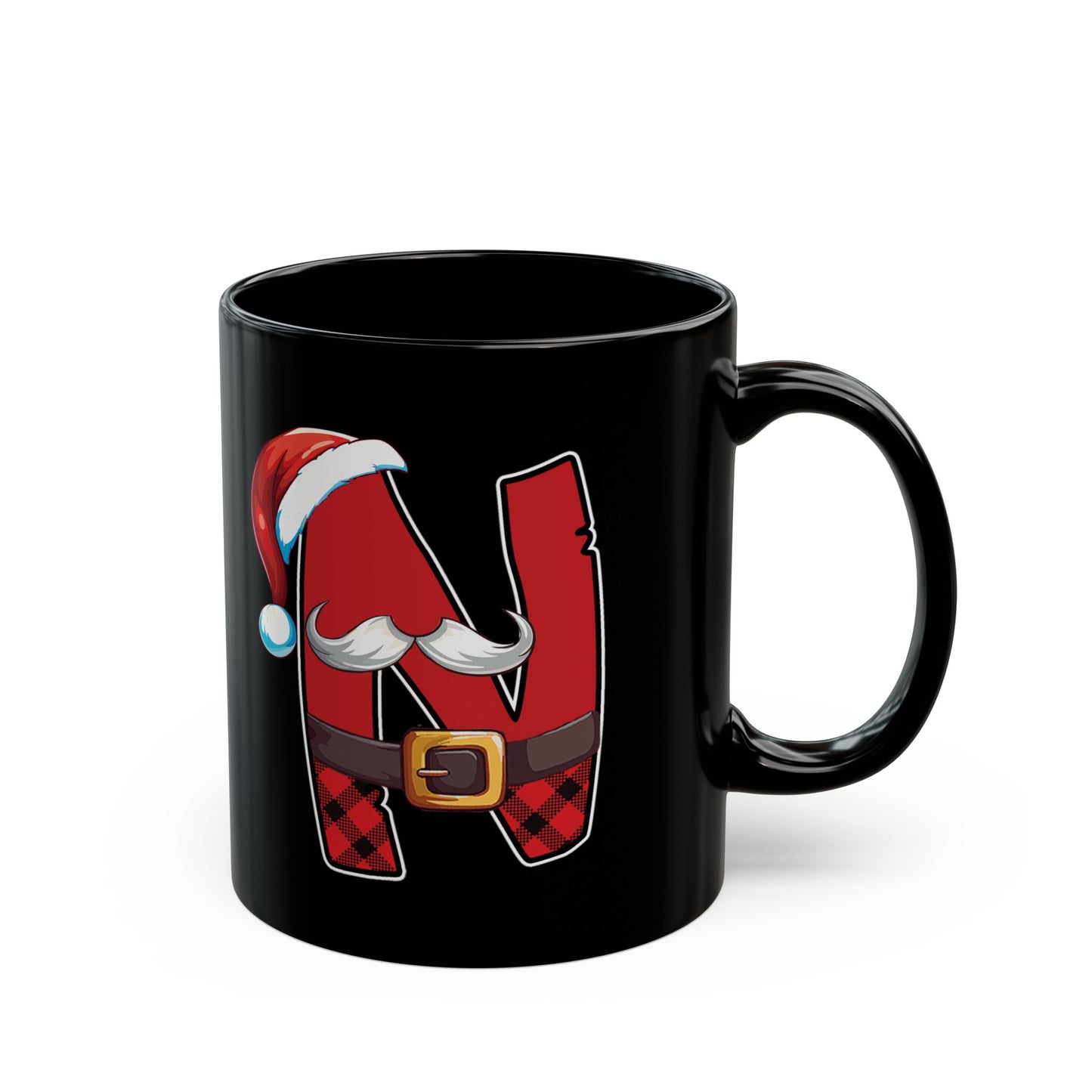 N Santa Initial 11oz Black Mug
