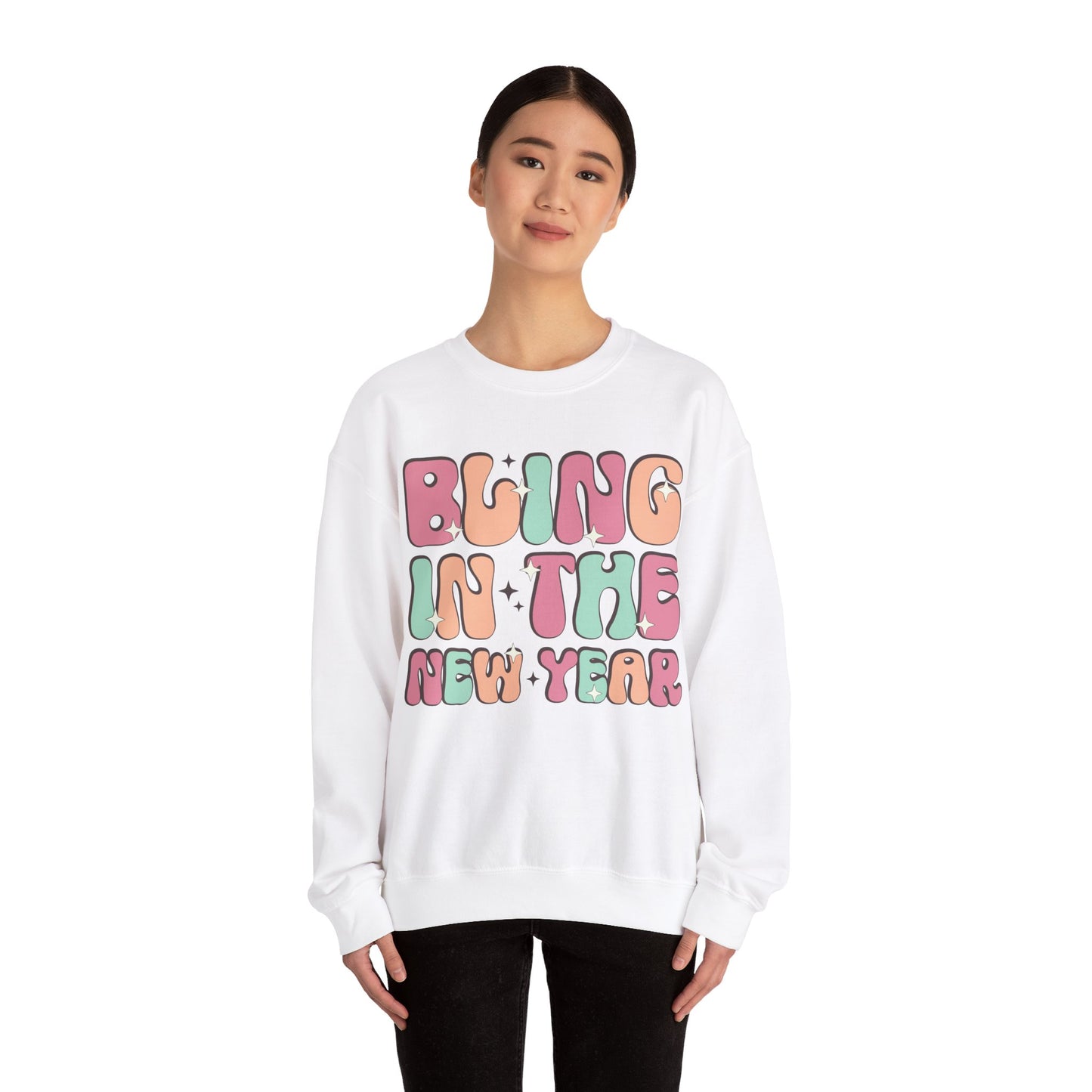 Happy New Year Sweatshirt, Retro New Year Shirt, 2025 Sweatshirt, New Year's Eve Shirt, Holiday Apparel, Trendy New Year 2025 Crewneck, Bling in the New Year