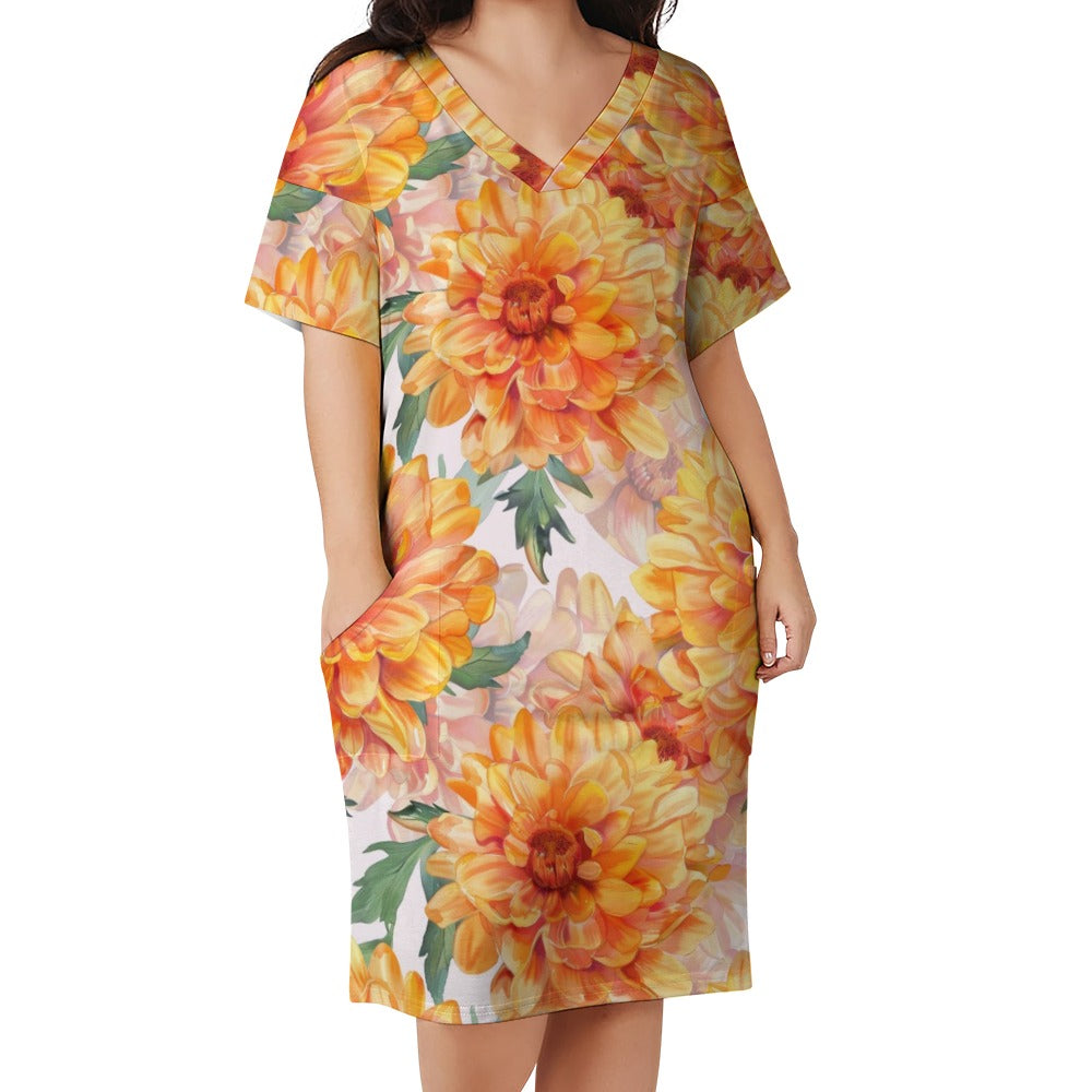 Marigold, October, Marigold Dress, October Birth Month, Small to Plus Size Dress, Birth Month Dress, Loose pocket dress