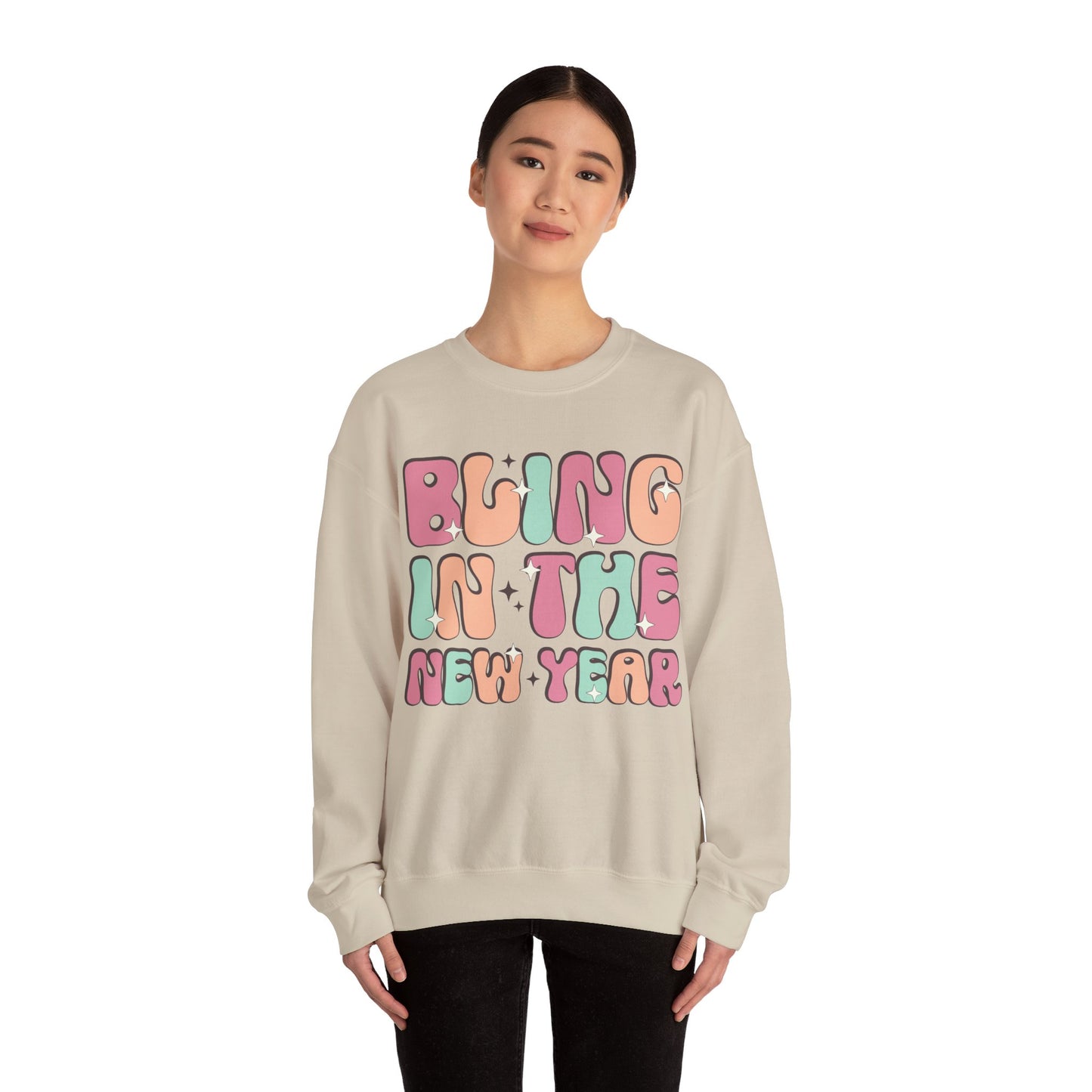 Happy New Year Sweatshirt, Retro New Year Shirt, 2025 Sweatshirt, New Year's Eve Shirt, Holiday Apparel, Trendy New Year 2025 Crewneck, Bling in the New Year