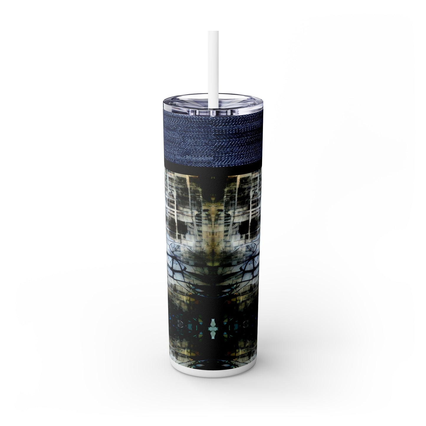Denim Grunge Skinny Tumbler with Straw, 20oz