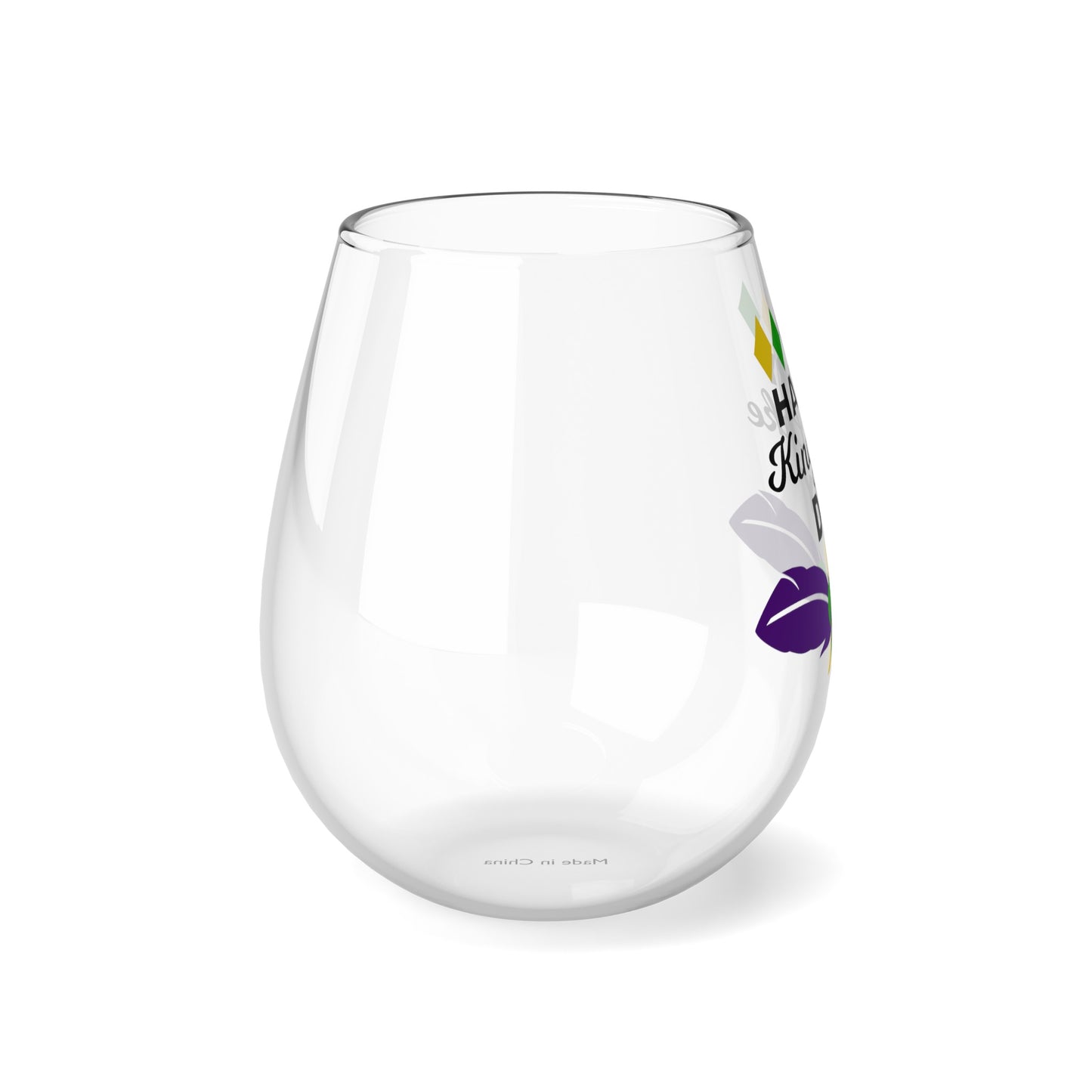 Happy King Cake Day Stemless Wine Glass, 11.75oz