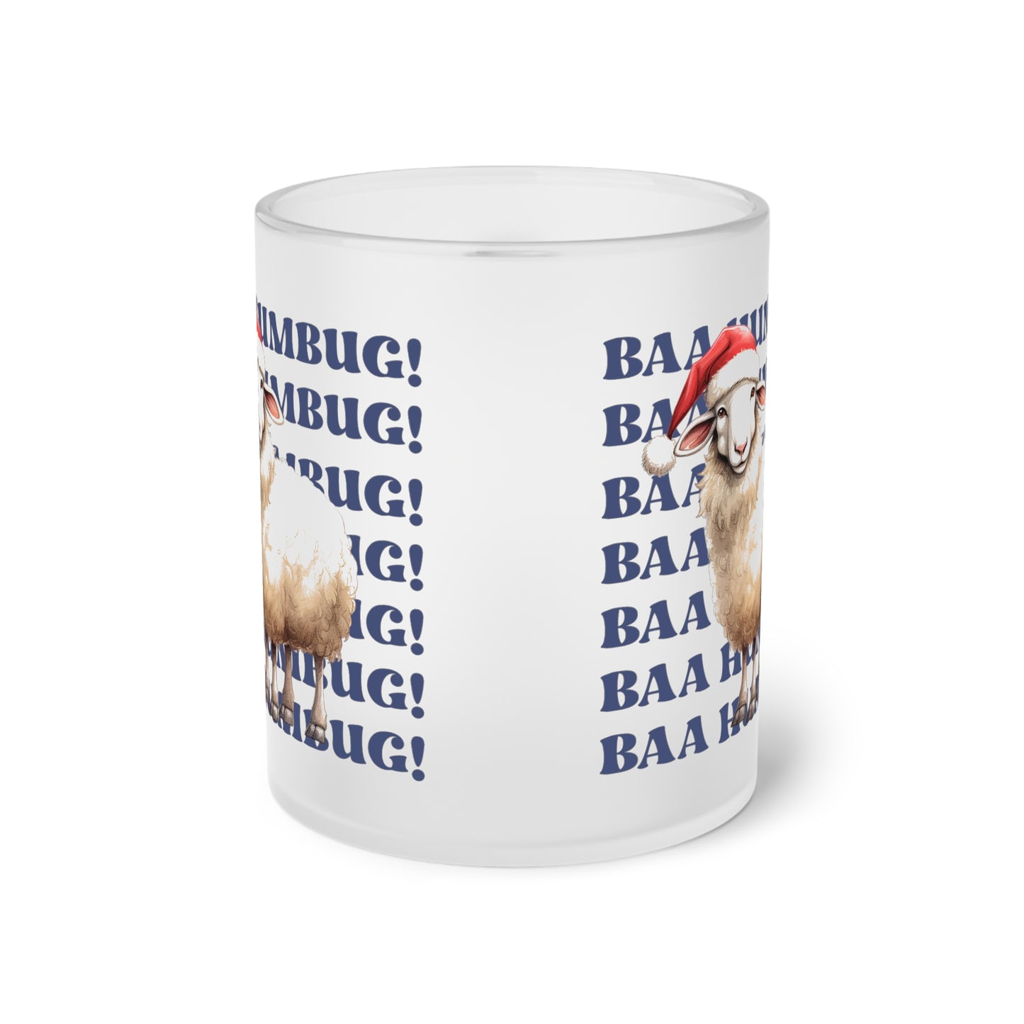 Sheep Frosted Glass Mug, Cute Christmas Mug, Sheep Themed Holiday Mug, Frosted Mug, Cute Coffee Mug, Holiday Coffee Mug, Frosted Holiday Coffee Mug