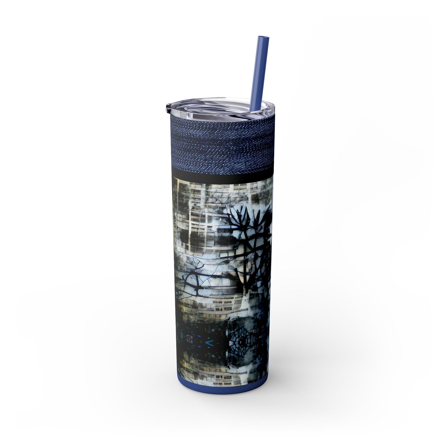 Denim Grunge Skinny Tumbler with Straw, 20oz