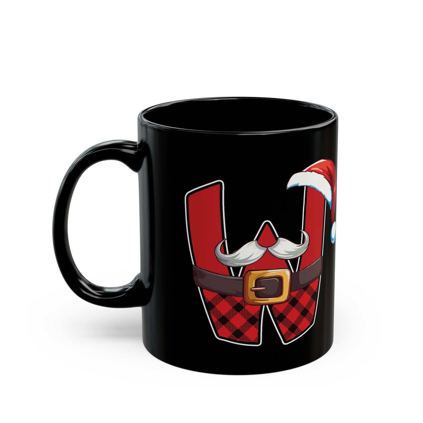 W Santa Initial 11oz Black Mug