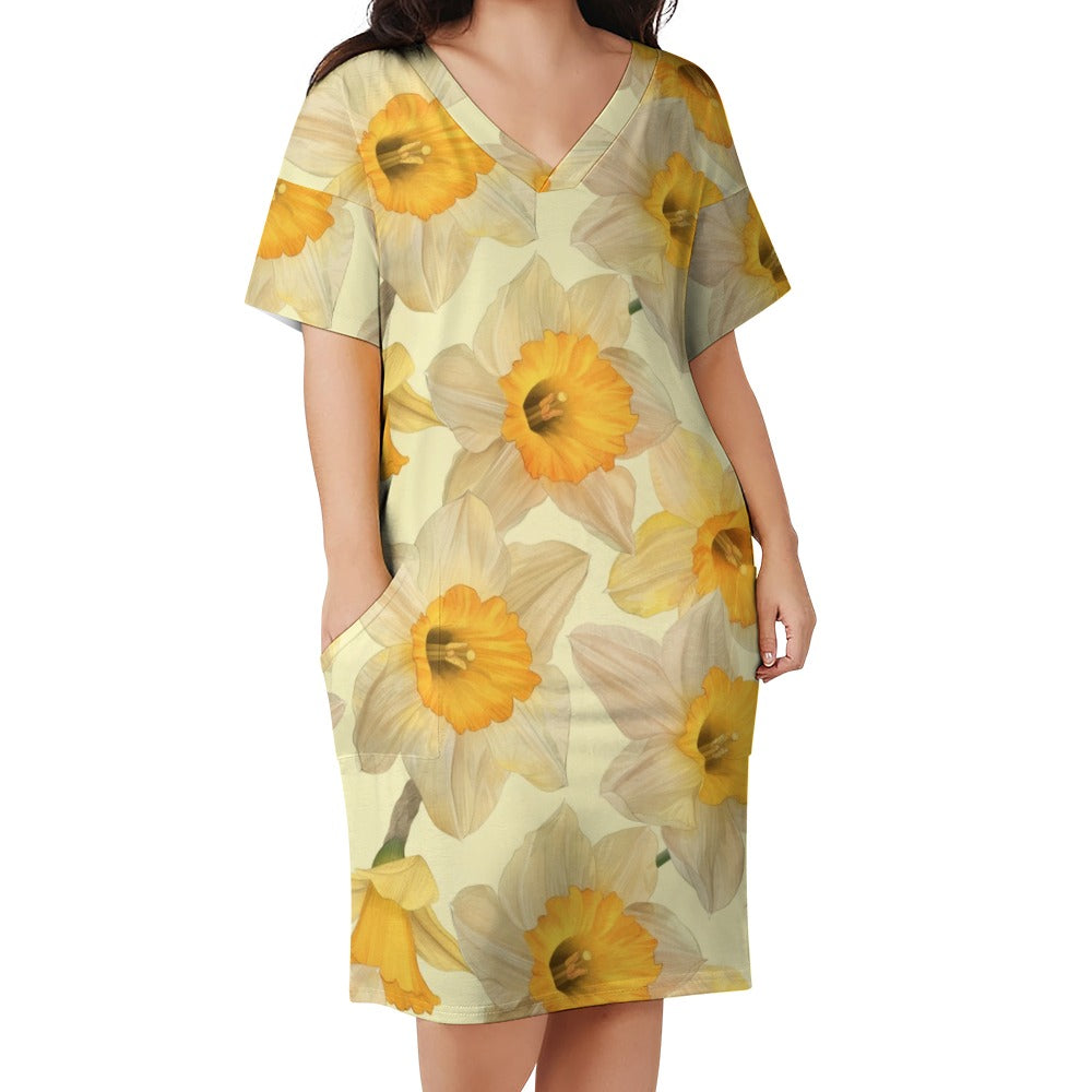 Daffodils, March, Daffodils Dress, March Birth Month, Small to Plus Size Dress, Birth Month Dress, Loose pocket dress