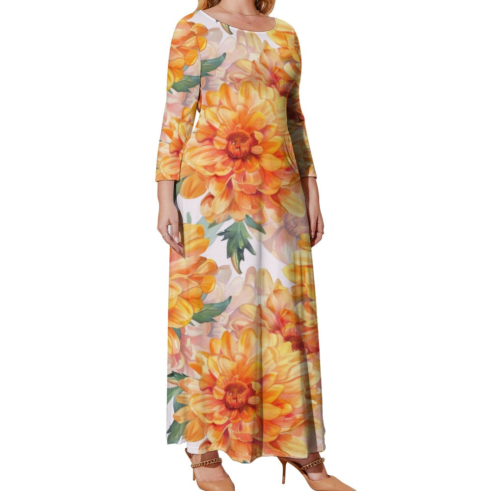 Marigold Dress, Plus Size Birth Month Dress, October Birth Month Dress, Plus Size Loose Dress, Crew Neck Long Sleeve Dress