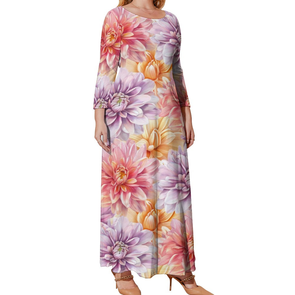 Chrysanthemum, Plus Size Birth Month Dress, November Birth Month Dress, Plus Size Loose Dress, Crew Neck Long Sleeve Dress