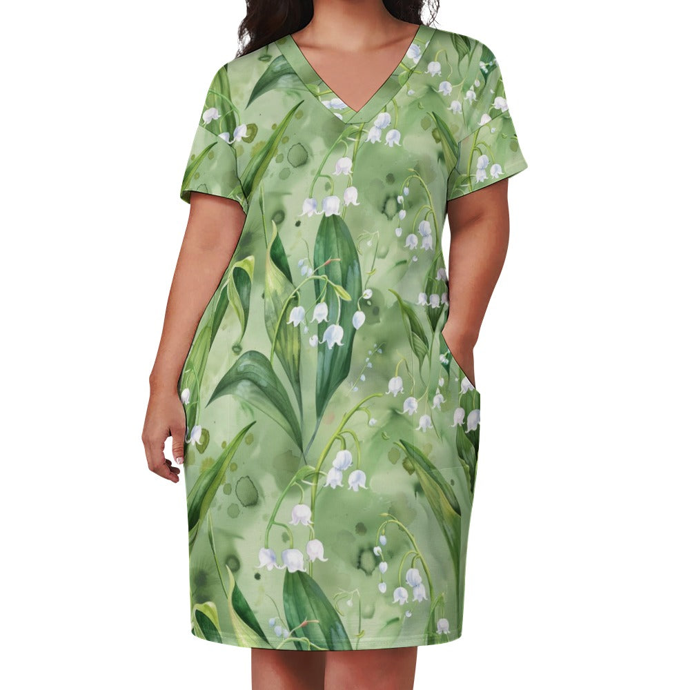 Lily of the Valley, May, Lily of the Valley Dress, May Birth Month, Small to Plus Size Dress, Birth Month Dress, Loose pocket dress