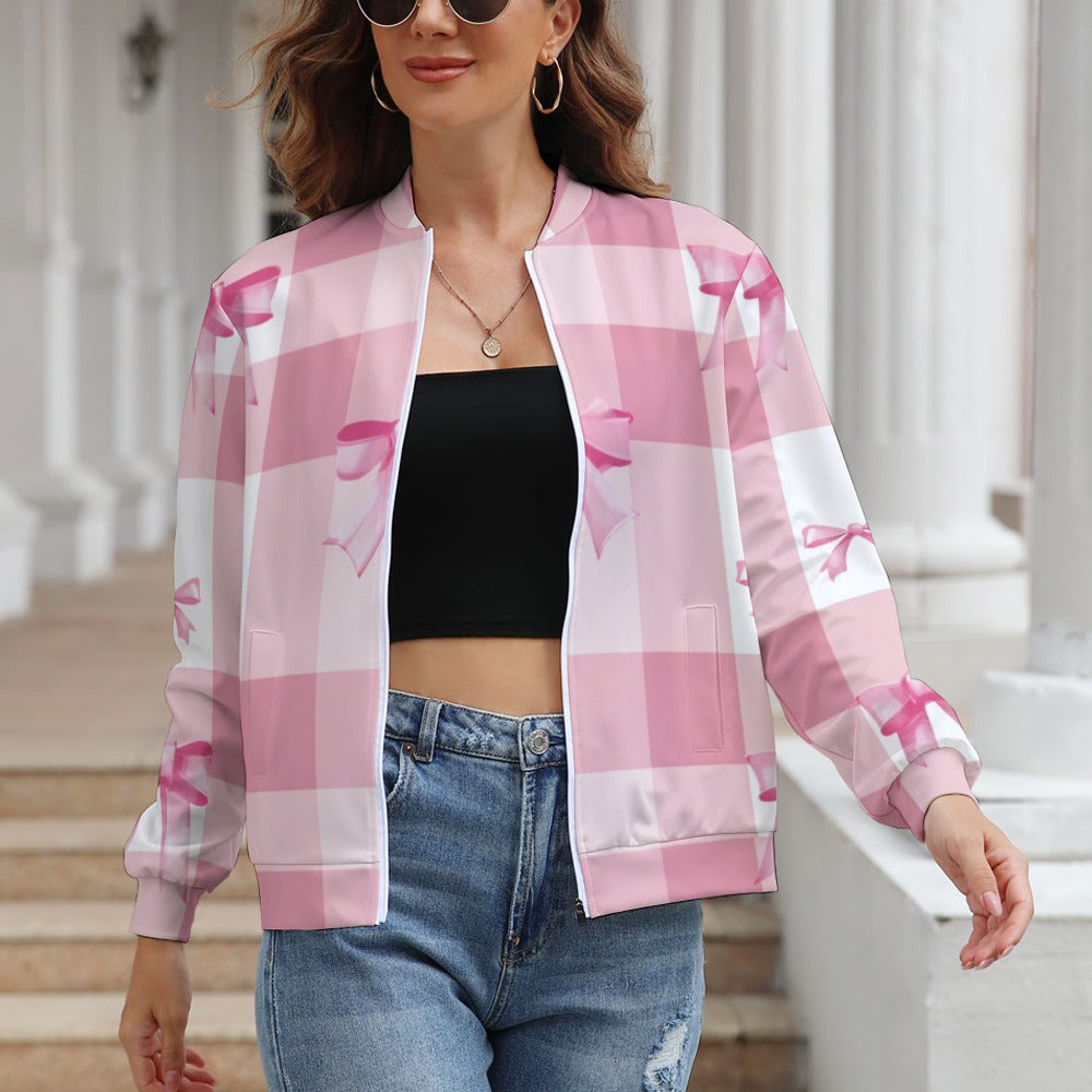 Pink Bow Coquette Jacket, Coquette Jacket, Pink Bow Jacket, Women's Long Sleeve Zipper Jacket
