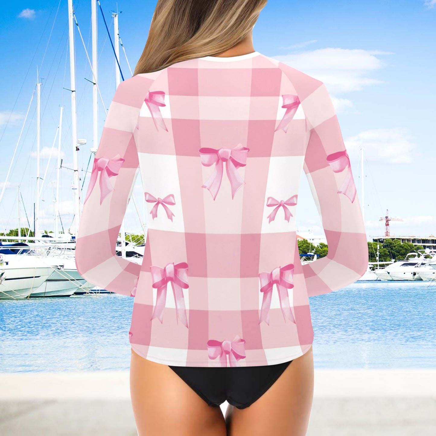 Coquette Rash Guard, Coquette Rash Vest, Pink Bows Rash Guard, Pink Bow Rash Shirt, Coquette Long Sleeve Swim Vest, Women's Long Sleeve Swim Shirt