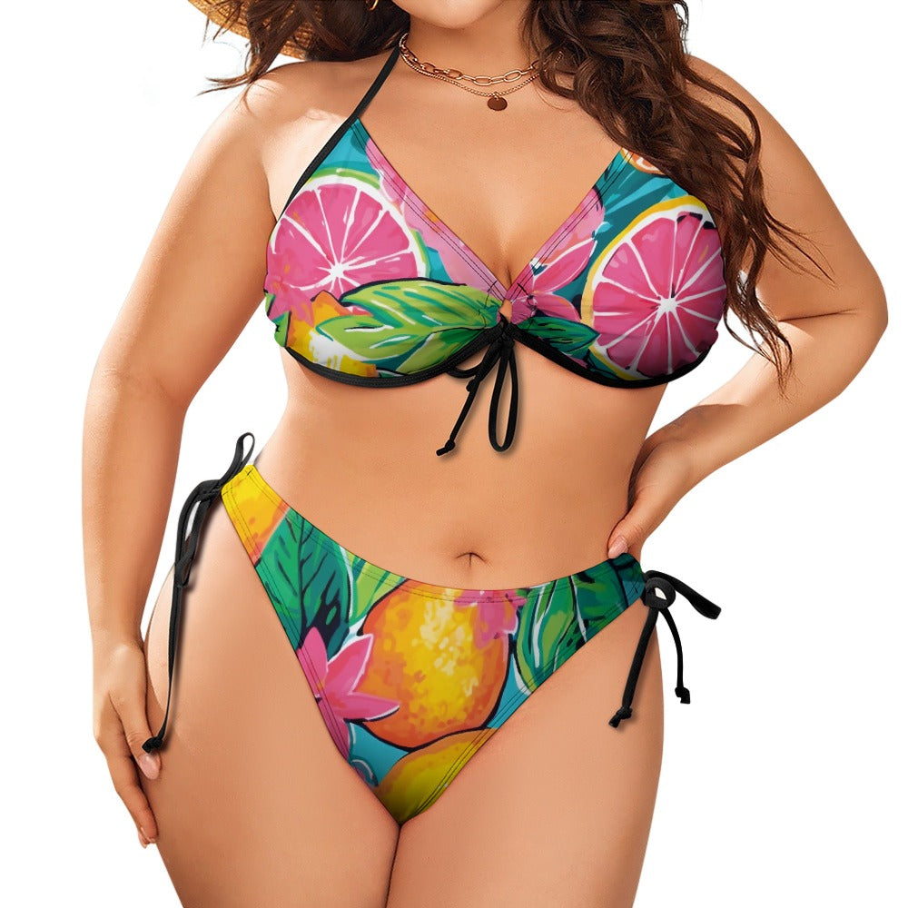 Tropical Fruit Swimsuit, 2 Piece Plus Size Swimsuit, Large Size Bikini Swimsuit, Plus Size Swimwear, Plus Size Swimmers