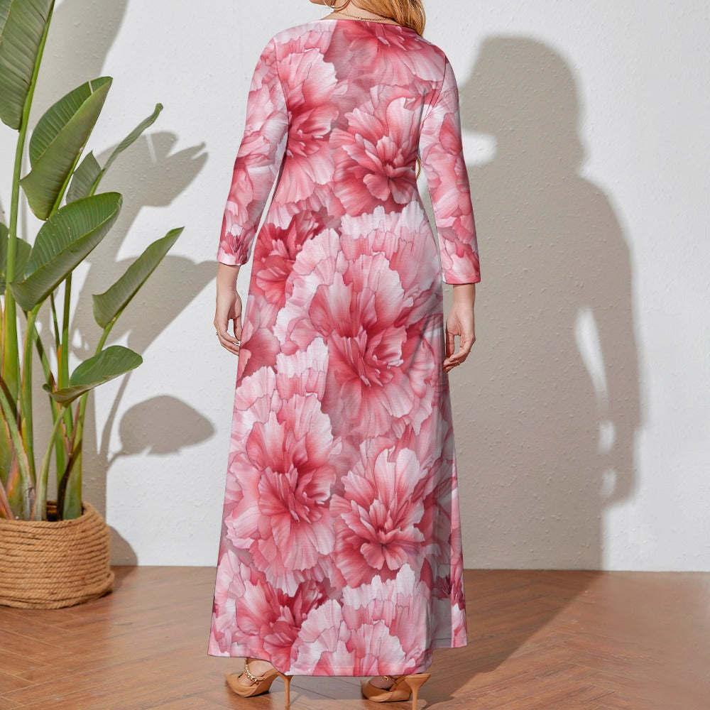 Carnation Dress, Plus Size Birth Month Dress, January Birth Month Dress, Plus Size Loose Dress, Crew Neck Long Sleeve Dress