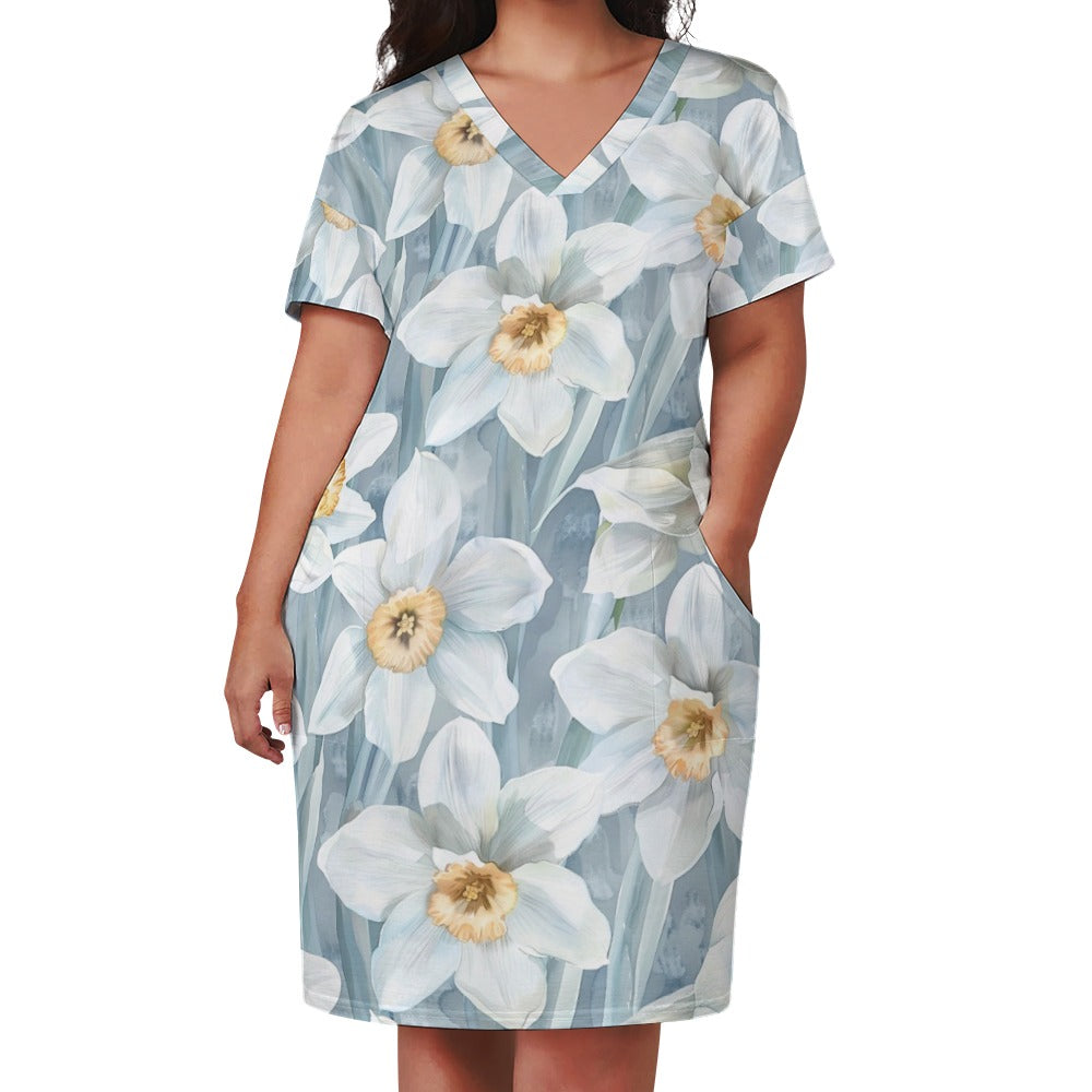 Narcissus, December, Narcissus Dress, December Birth Month, Small to Plus Size Dress, Birth Month Dress, Loose pocket dress