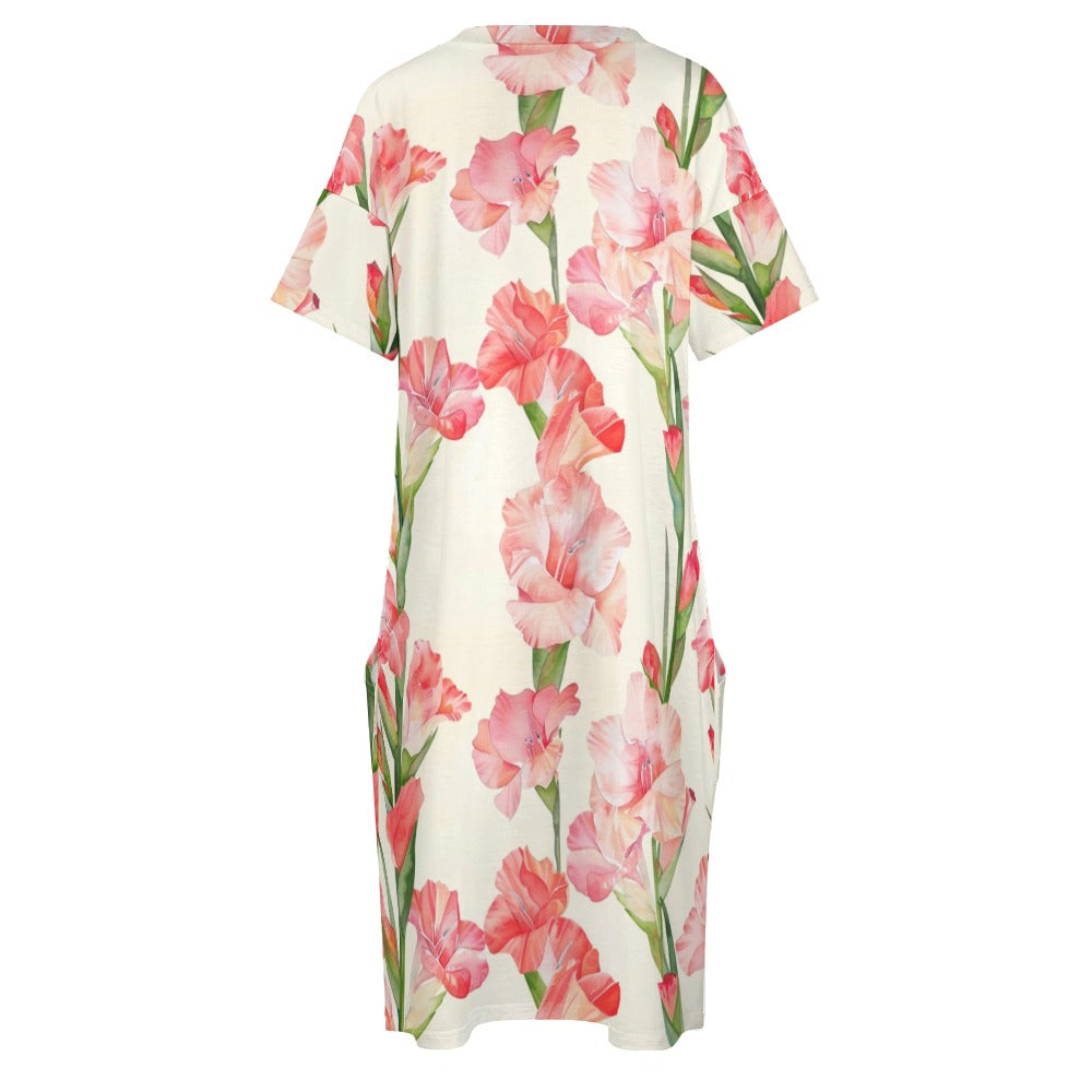Gladiolus, August, Gladiolus Dress, August Birth Month, Small to Plus Size Dress, Birth Month Dress, Loose pocket dress