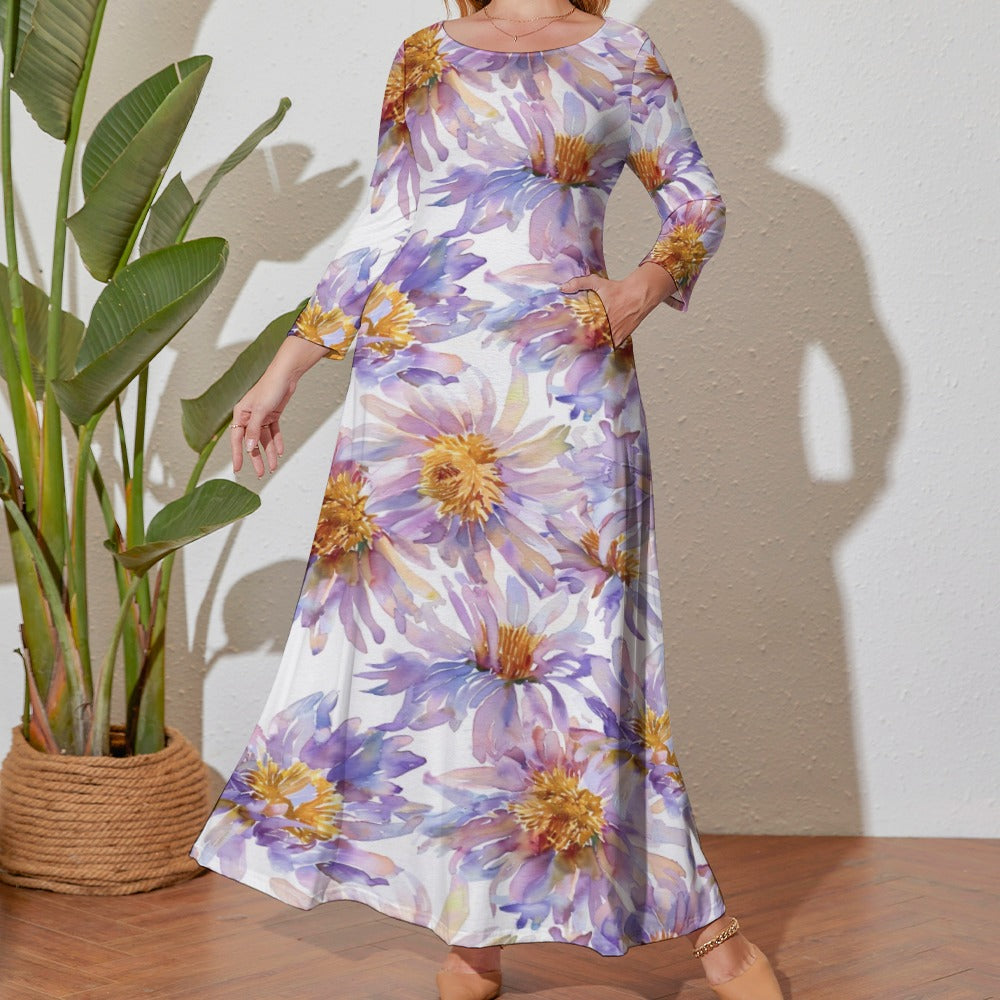 Aster Dress, Plus Size Birth Month Dress, September Birth Month Dress, Small to Plus Size Loose Dress, Crew Neck Long Sleeve Dress