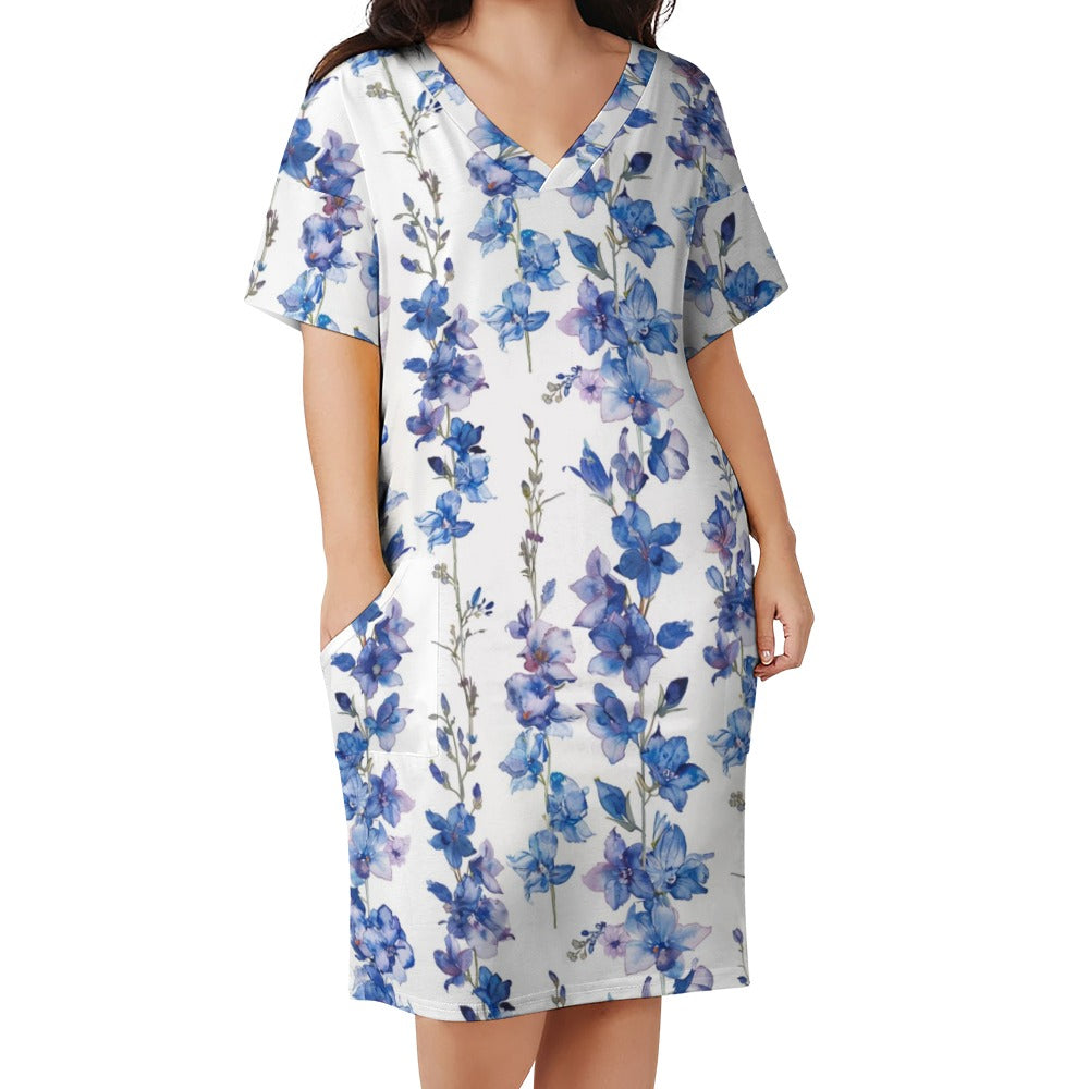 Larkspur, July, Larkspur Dress, July Birth Month, Small to Plus Size Dress, Birth Month Dress, Loose pocket dress