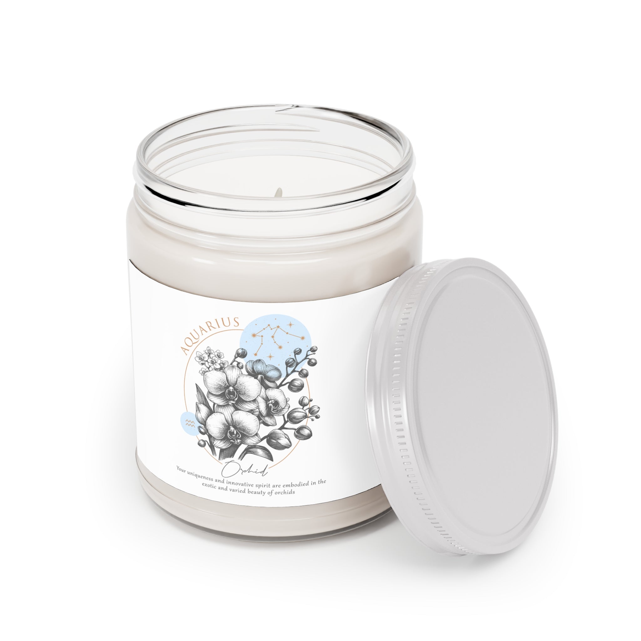 Aquarius Candle, Zodiac Candle, Birth Flower Orchid Candle,  Scented Candles, 9oz