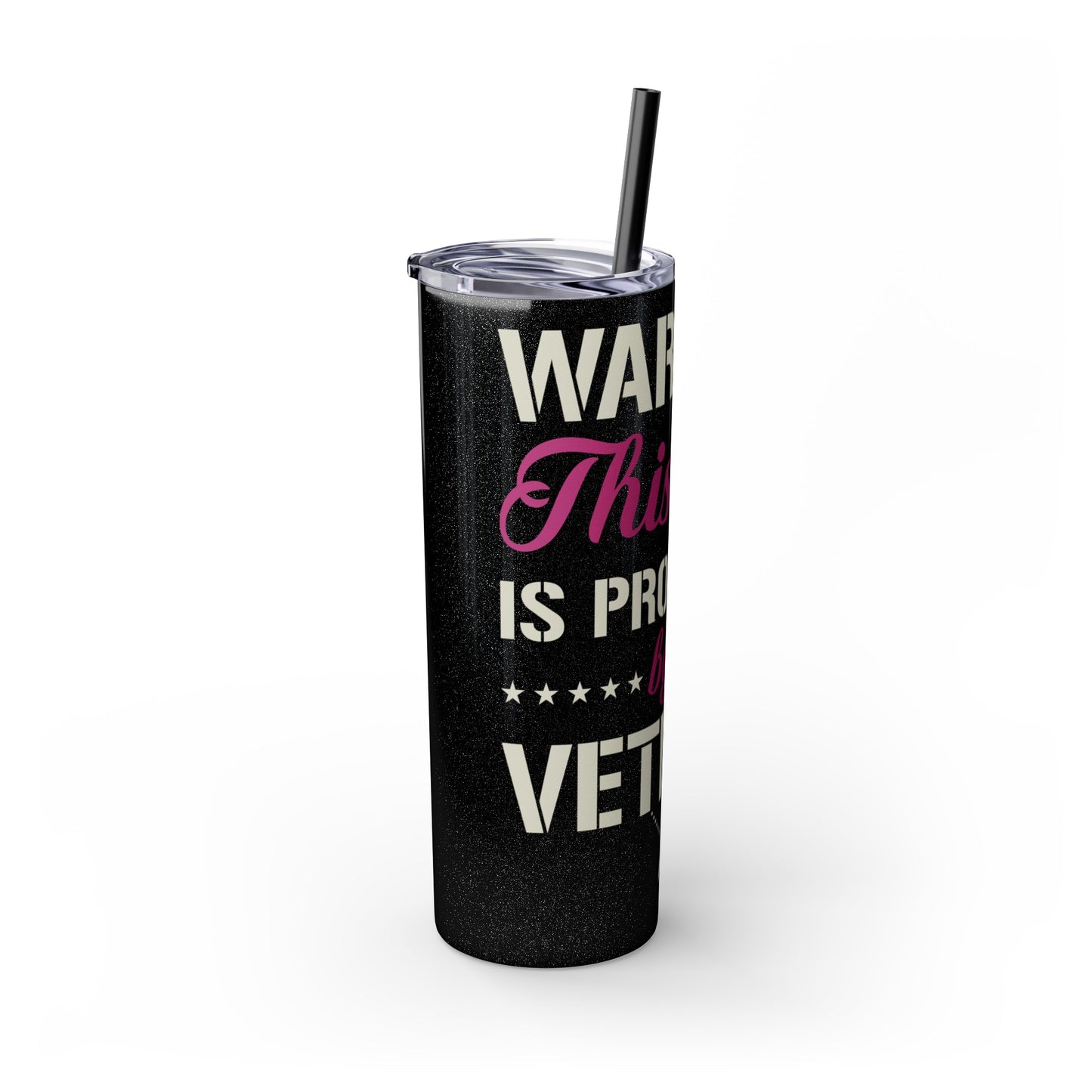 Warning This Girl Is Protected By A Veteran Skinny Tumbler with Straw, 20oz