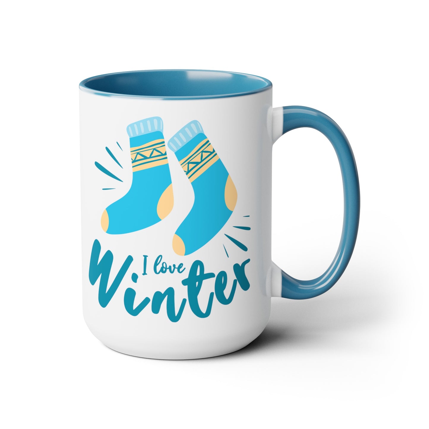 I Love Winter Two-Tone Coffee Mugs, 15oz