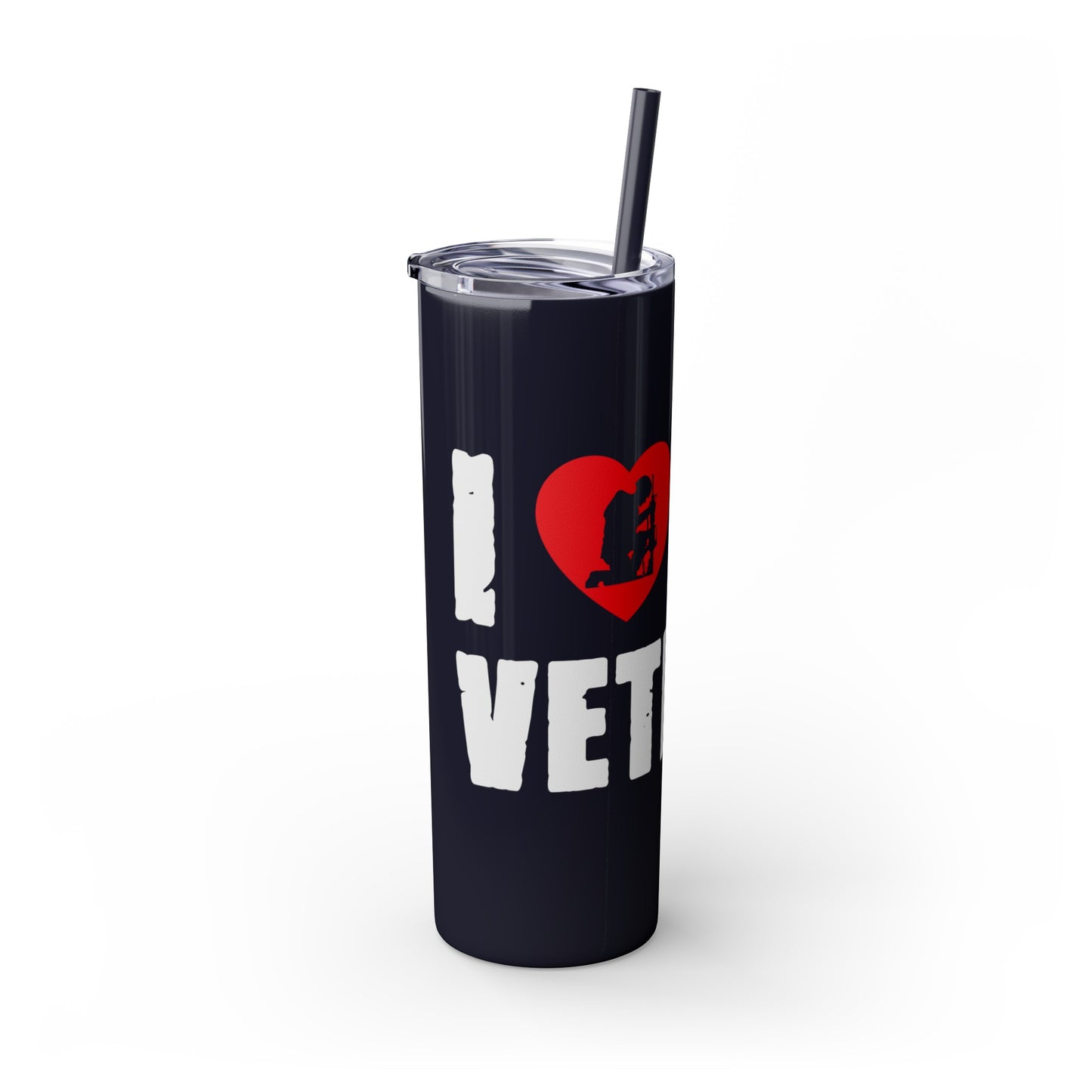 I Love My Veteran Skinny Tumbler with Straw, 20oz