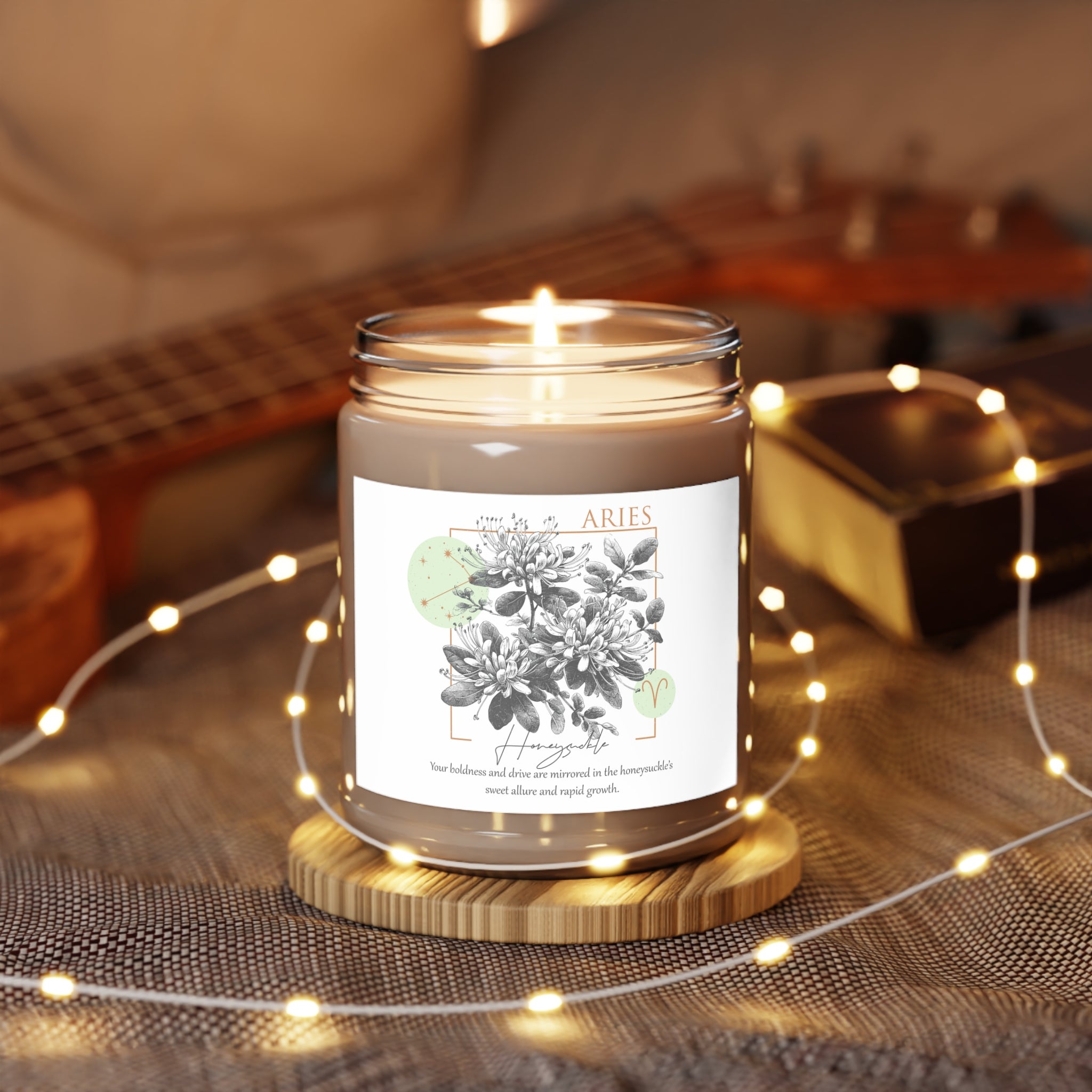 Aries Candle, Zodiac Candle, Birth Flower Honeysuckle Candle,  Scented Candles, 9oz