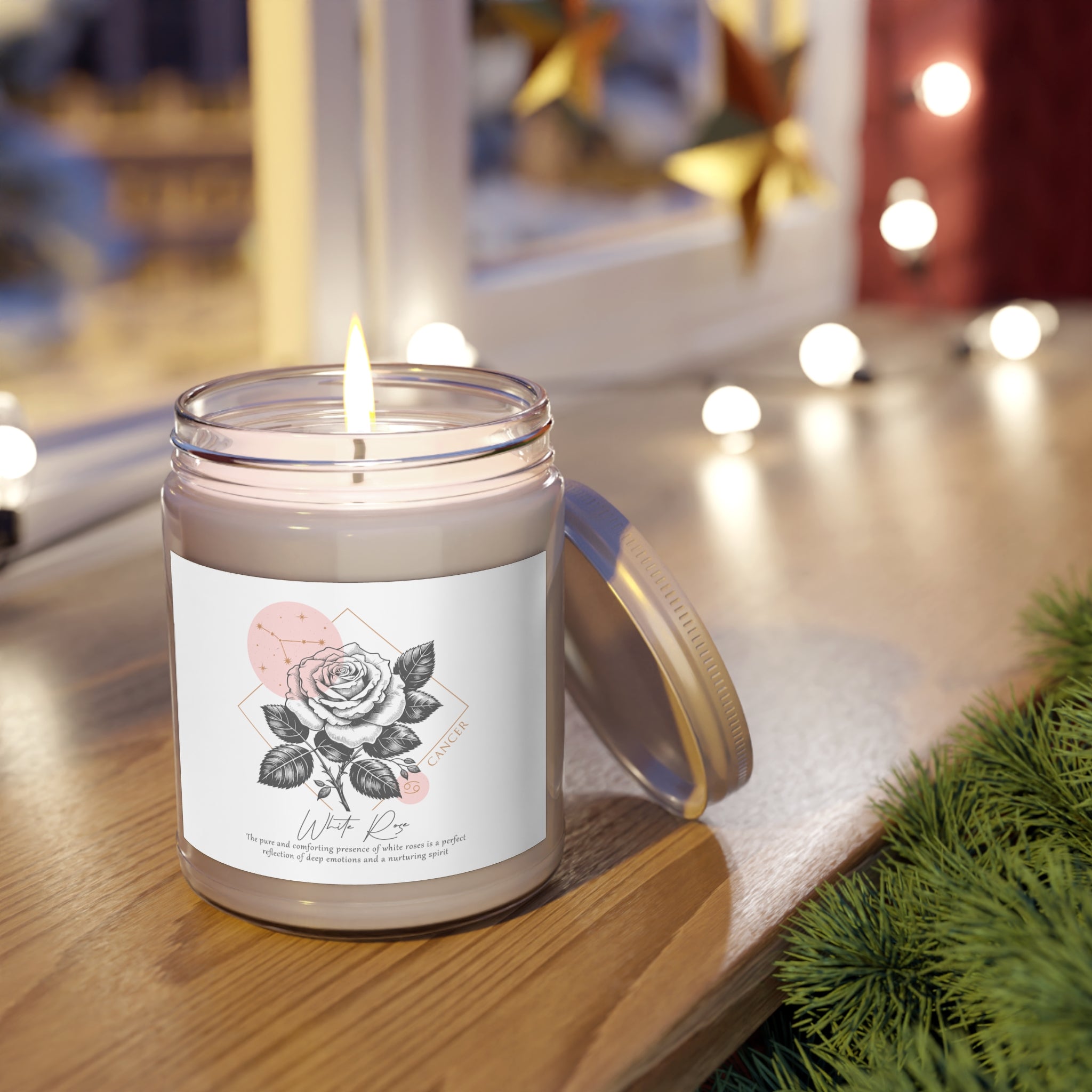 Cancer Candle, Zodiac Candle, Birth Flower White Rose Candle,  Scented Candles, 9oz