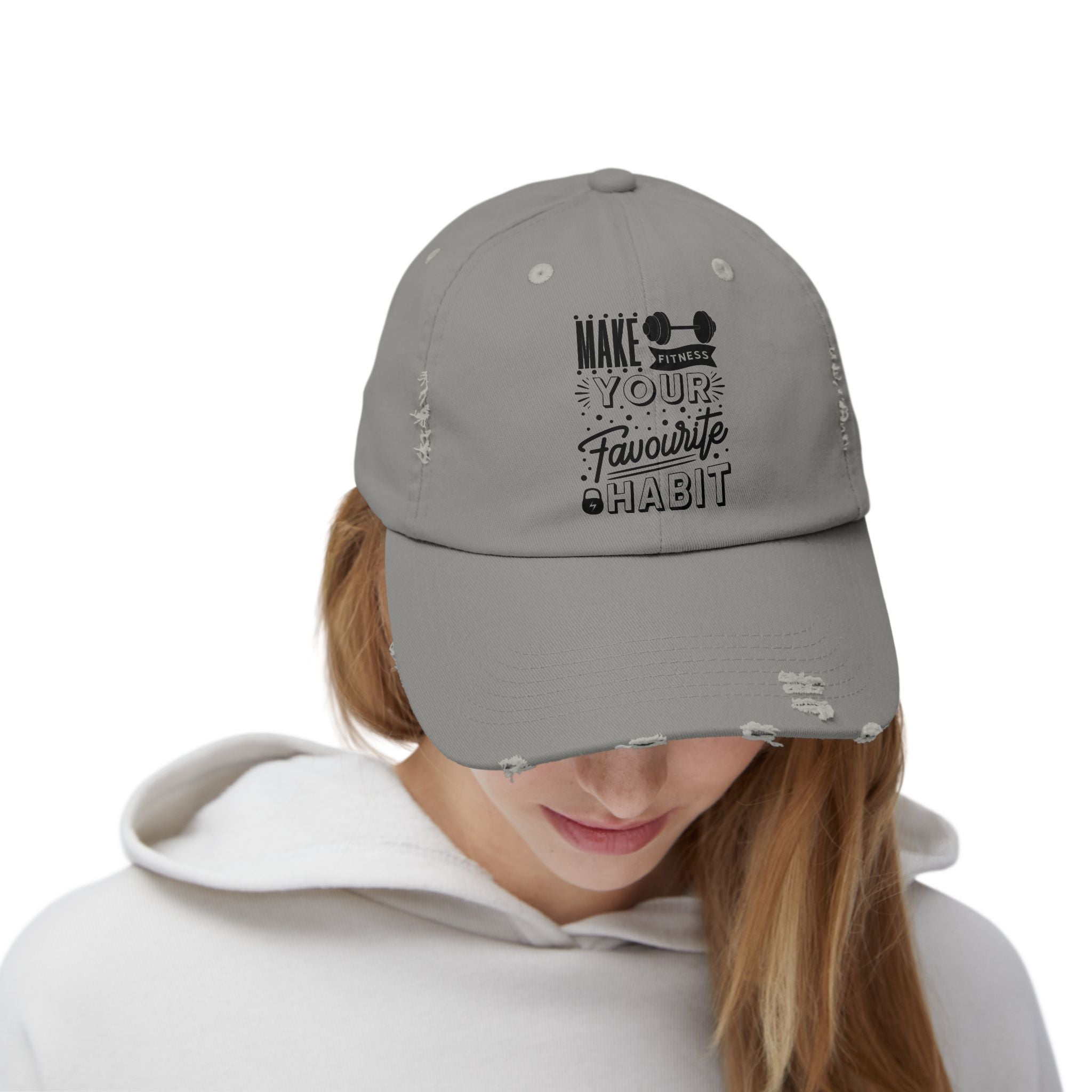 Make Fitness Your Favorite Habit, Make Fitness Your Habit Cap, Fitness Cap, Workout Cap, Unisex Distressed Cap