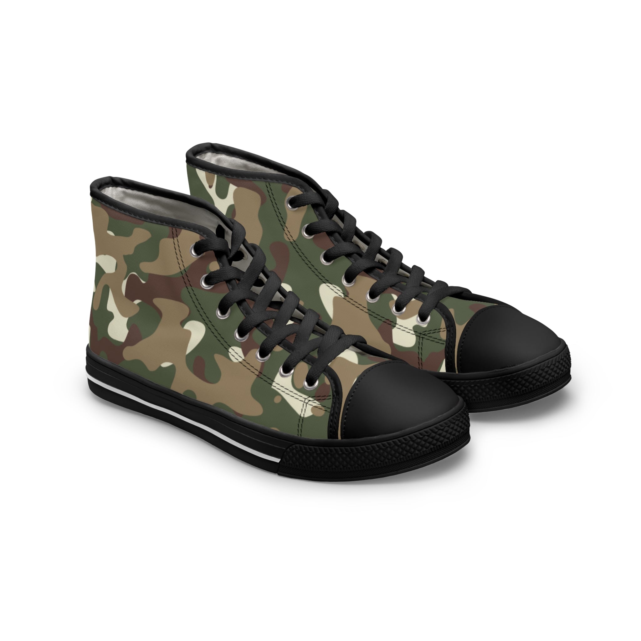 Camouflage Print Sneakers, High Top Camo Sneakers, Camo Print Shoes, Sneakers, Women's High-Top Sneakers