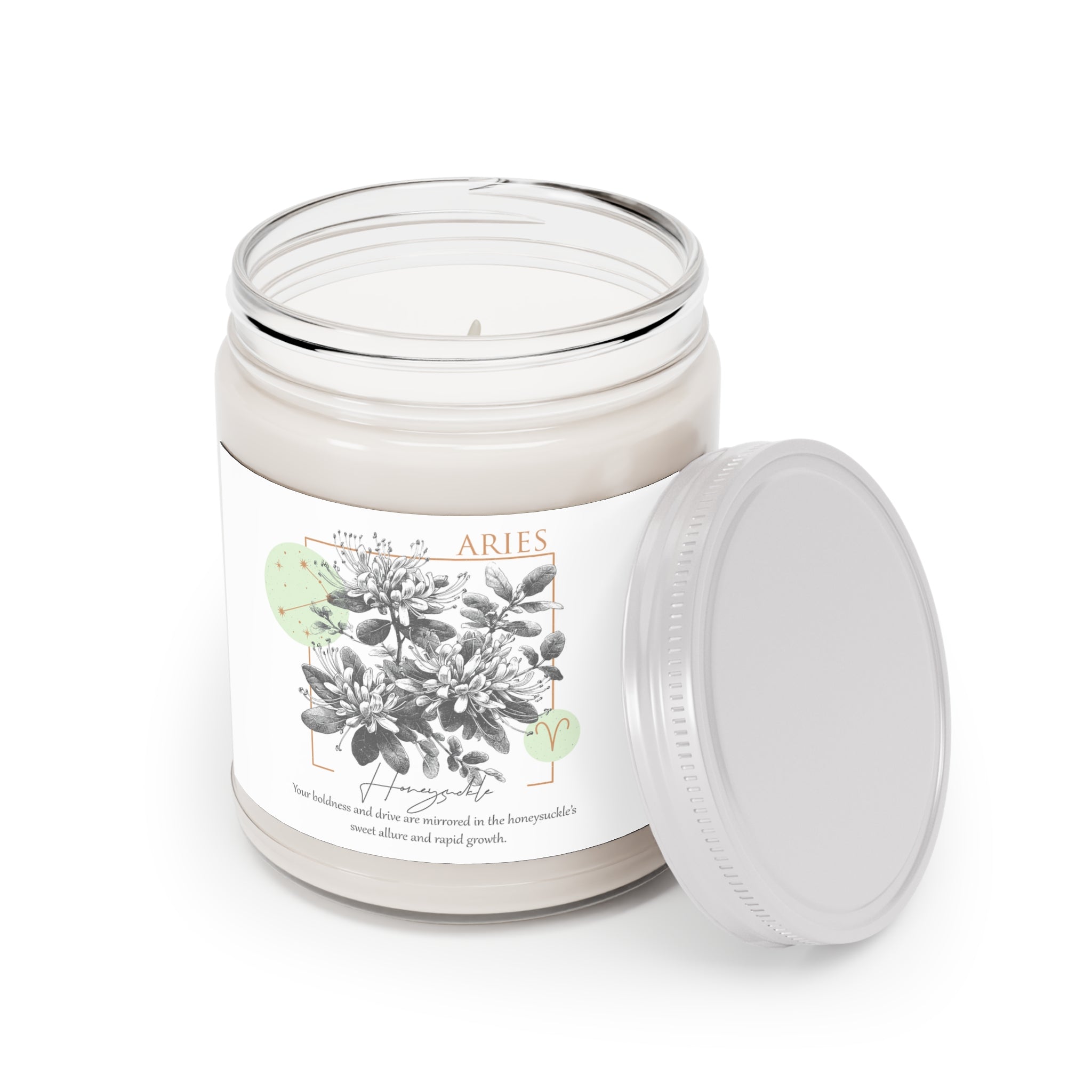Aries Candle, Zodiac Candle, Birth Flower Honeysuckle Candle,  Scented Candles, 9oz