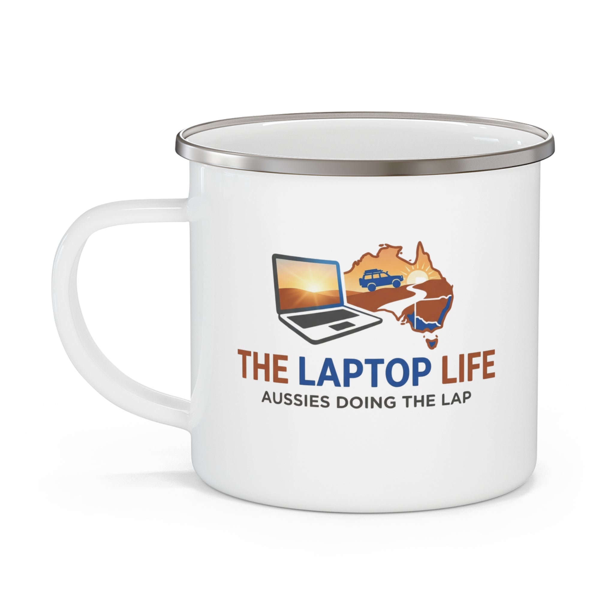 Enamel Mug — "The Laptop Life: Aussies Doing The Lap" Travel Camping Cup