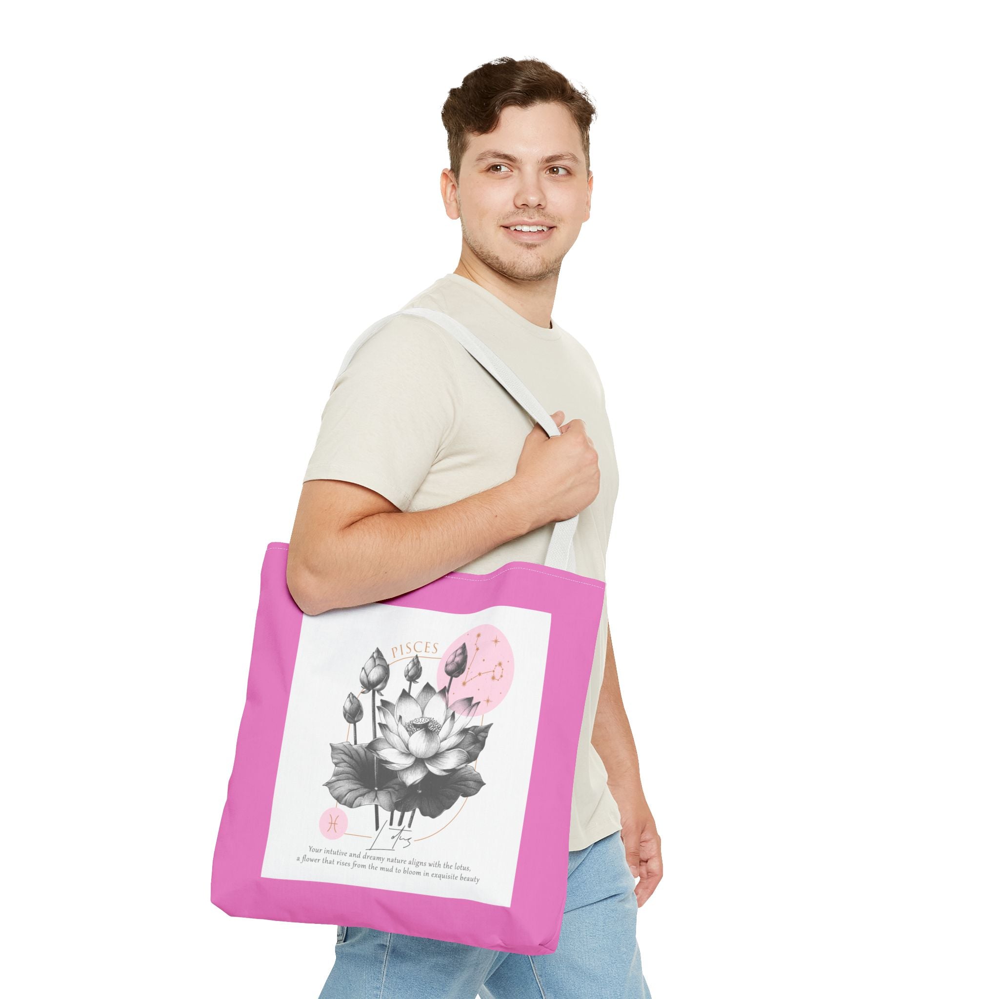 Pisces Tote, Pisces Birth Flower Tote, Lotus Birth Flower Tote, Birth Flower Tote, Lotus Flower Tote Bag