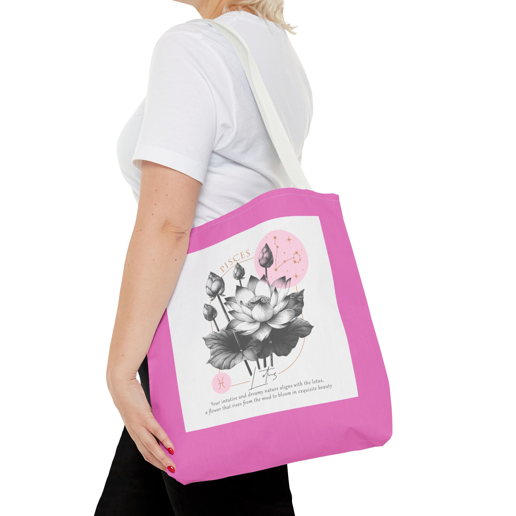 Pisces Tote, Pisces Birth Flower Tote, Lotus Birth Flower Tote, Birth Flower Tote, Lotus Flower Tote Bag