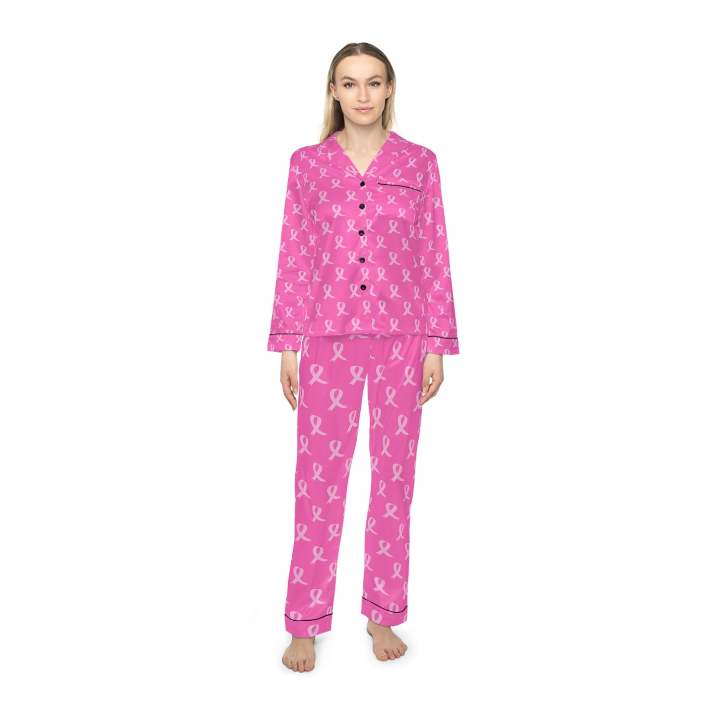 Breast Cancer Awareness Women's Satin Pajamas (AOP)