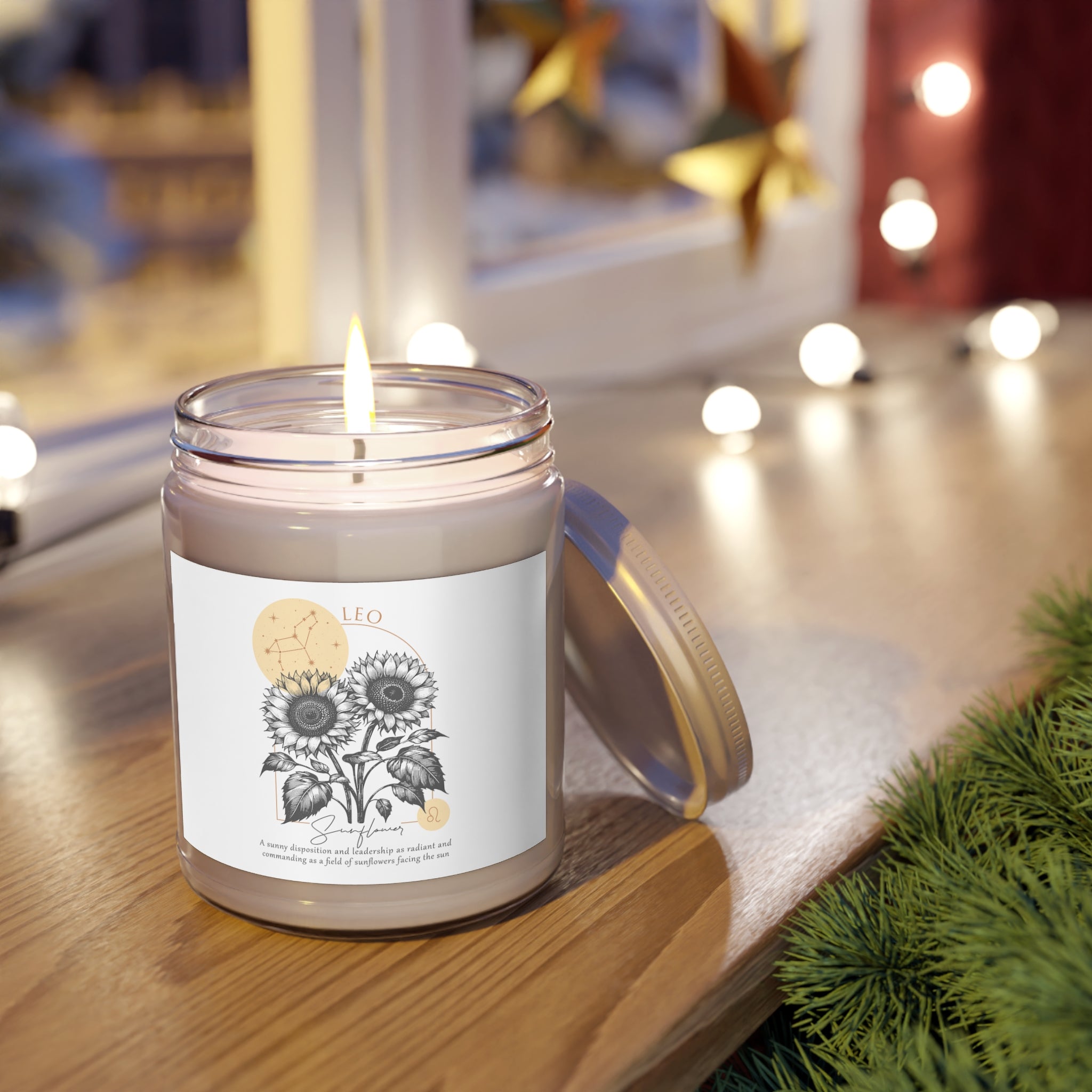 Leo Candle, Zodiac Candle, Birth Flower Sunflower Candle,  Scented Candles, 9oz