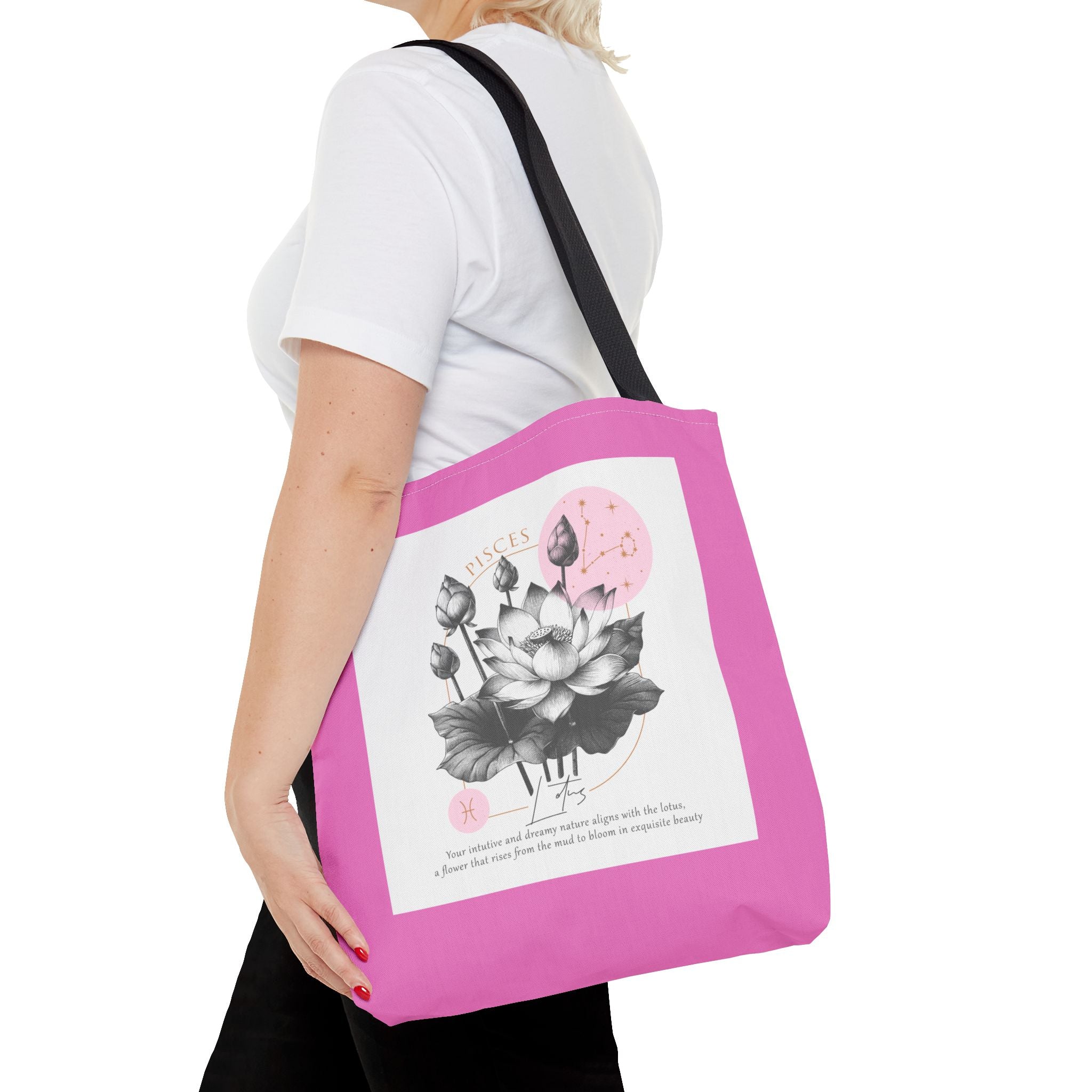 Pisces Tote, Pisces Birth Flower Tote, Lotus Birth Flower Tote, Birth Flower Tote, Lotus Flower Tote Bag