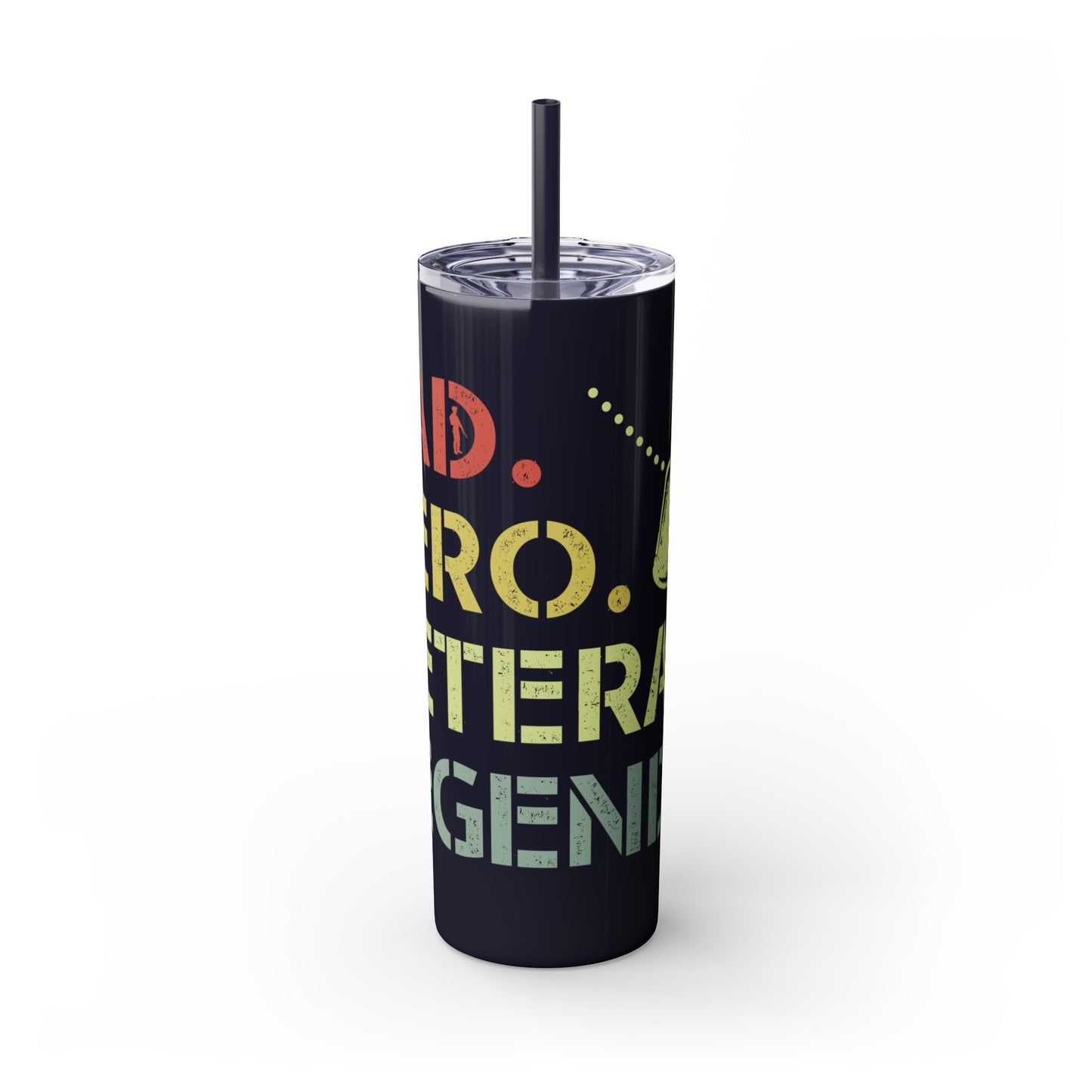 Dad Hero Legend Veteran Skinny Tumbler with Straw, 20oz