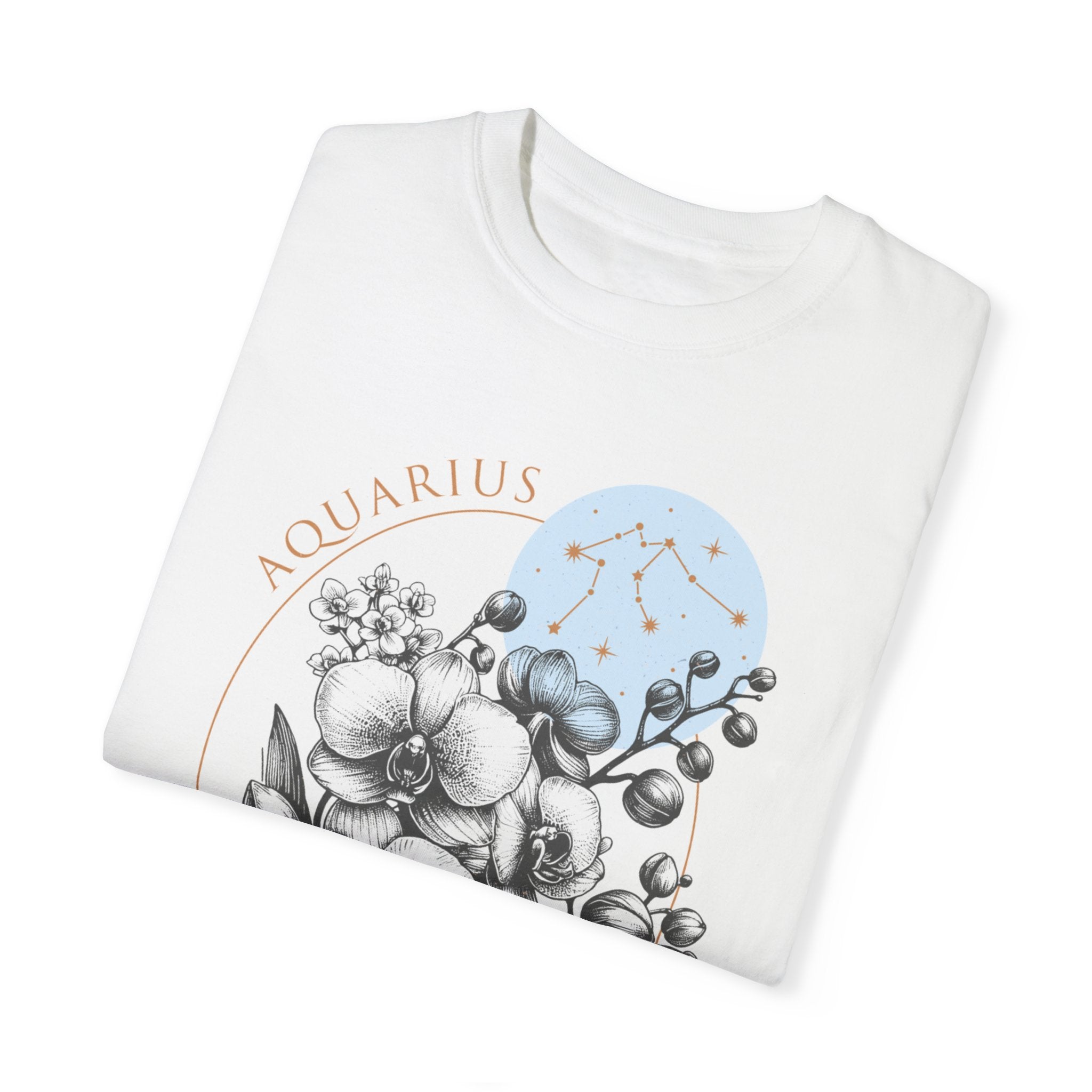 Aquarius Tee, Birth Flower Orchid Tee, Orchid Birth Flower Tee, Orchid Flower T-shirt, Unisex Garment-Dyed T-shirt