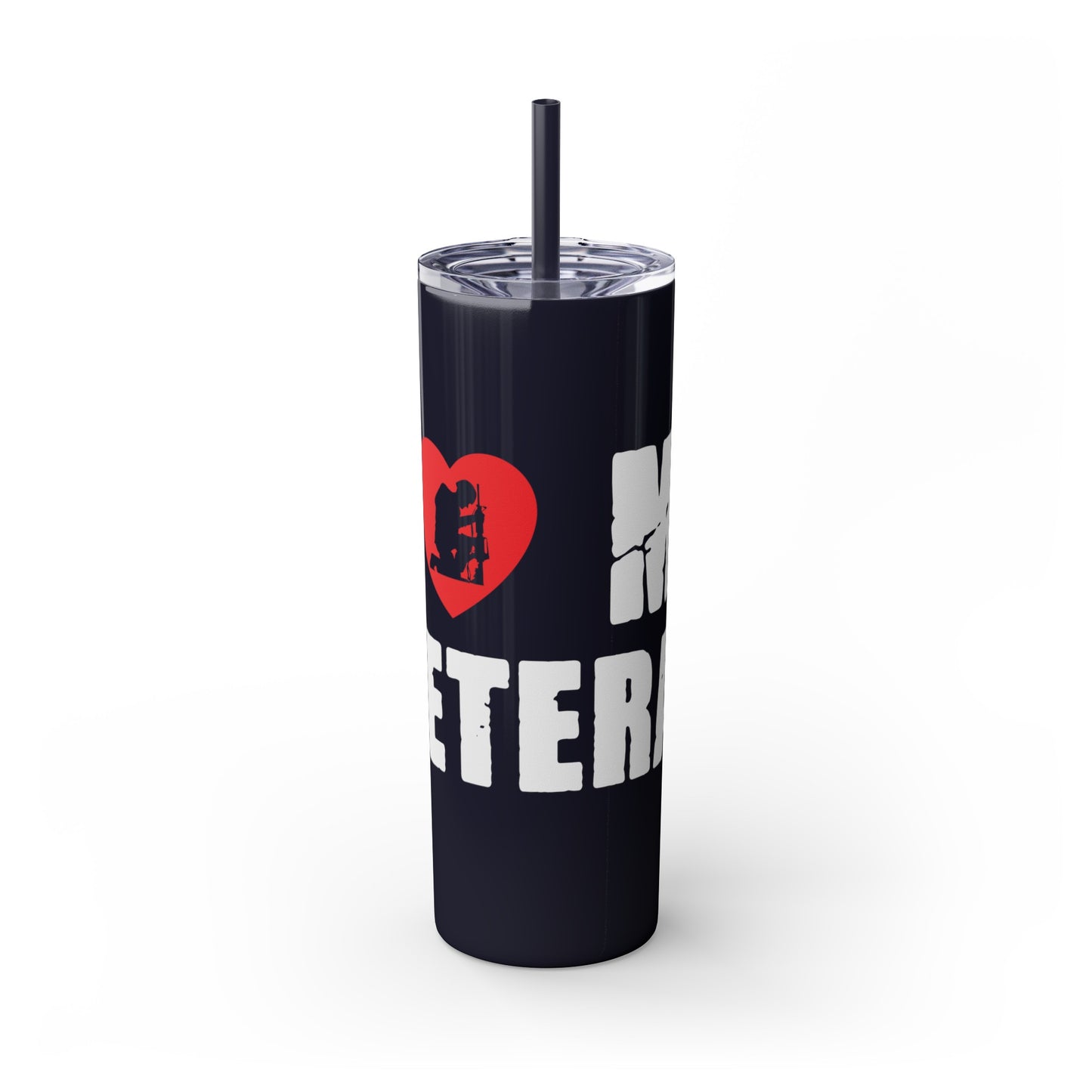 I Love My Veteran Skinny Tumbler with Straw, 20oz